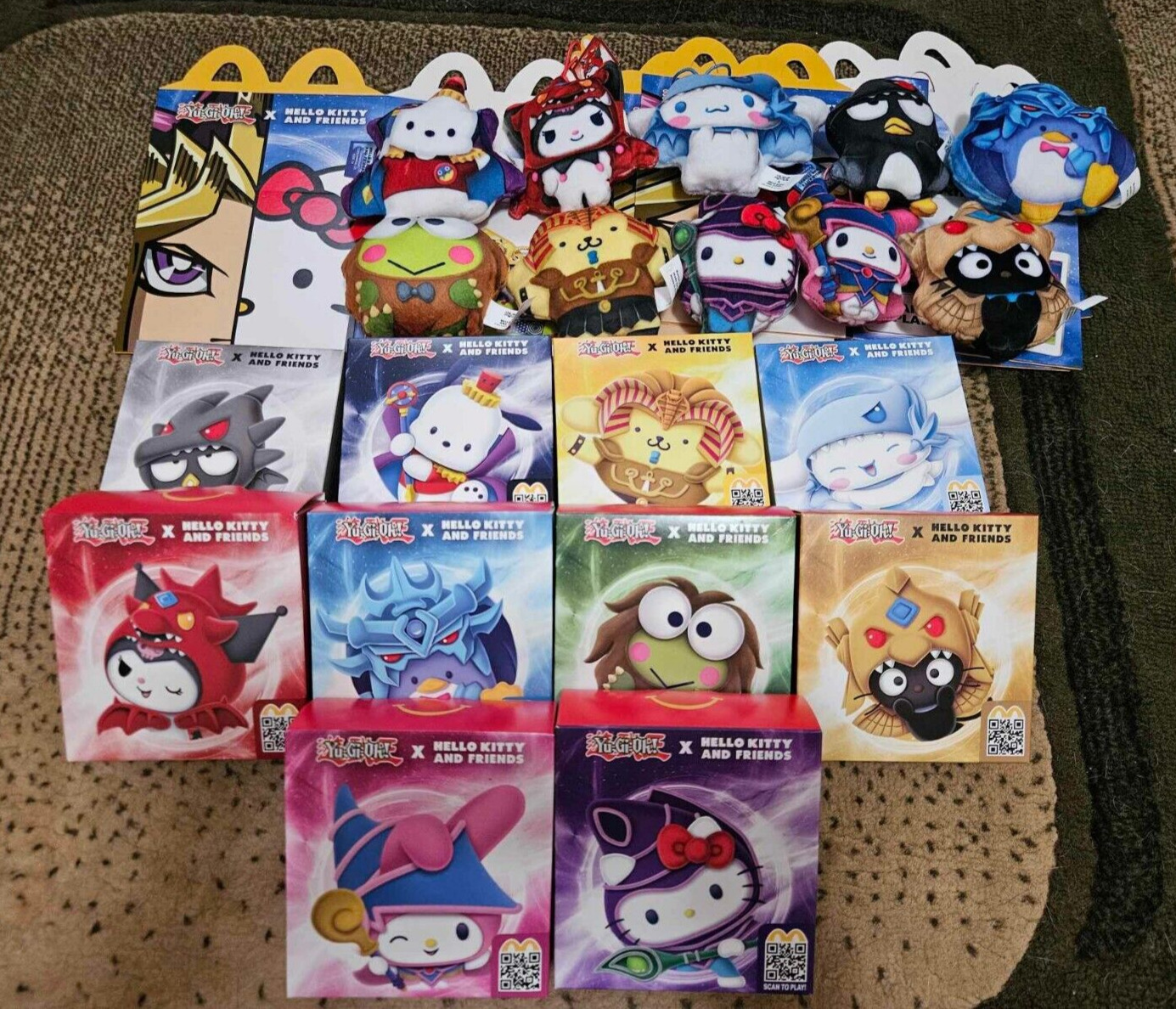 Set of 10 McDonalds Yugioh x Hello Kitty Toys + Happy Meal Boxes w/Dark Magician