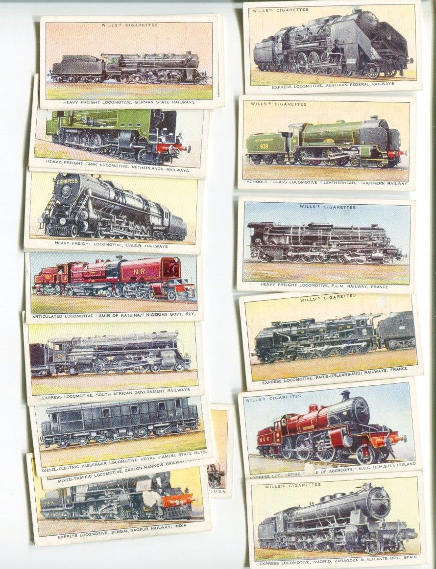 1936 W.D. & H.O. WILLS CIGARETTES RAILWAY ENGINES 25 DIFFERENT TOBACCO CARD LOT