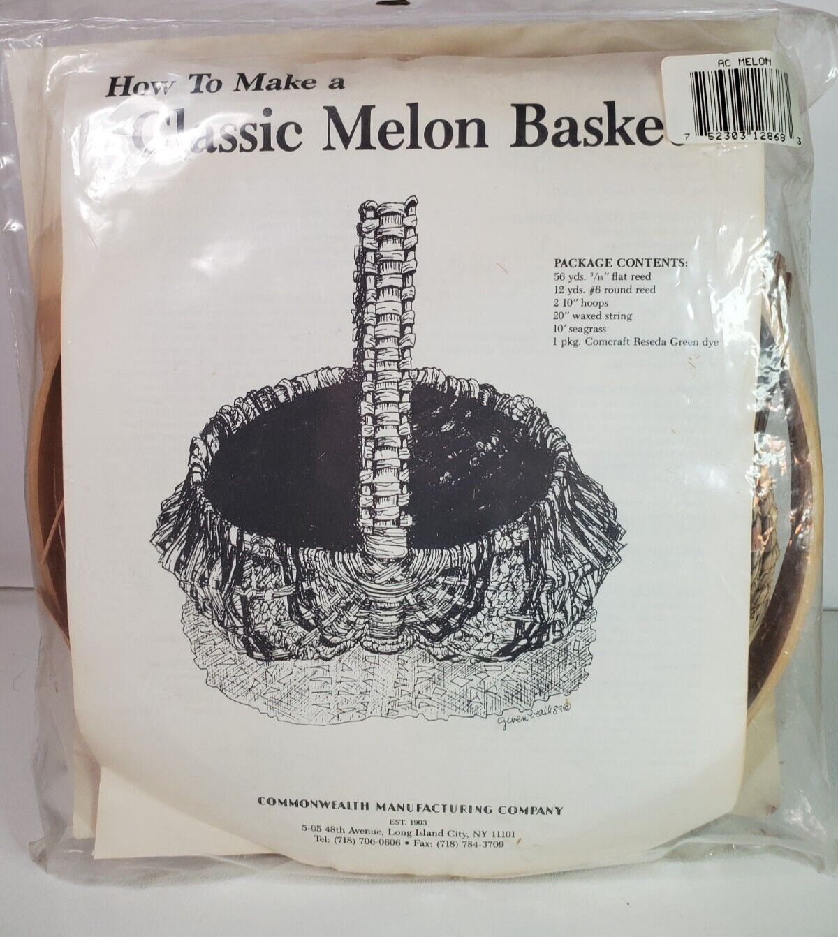 Basket Kit Classic Melon Basket Commonwealth MFG 10x10in Seagrass 1989
