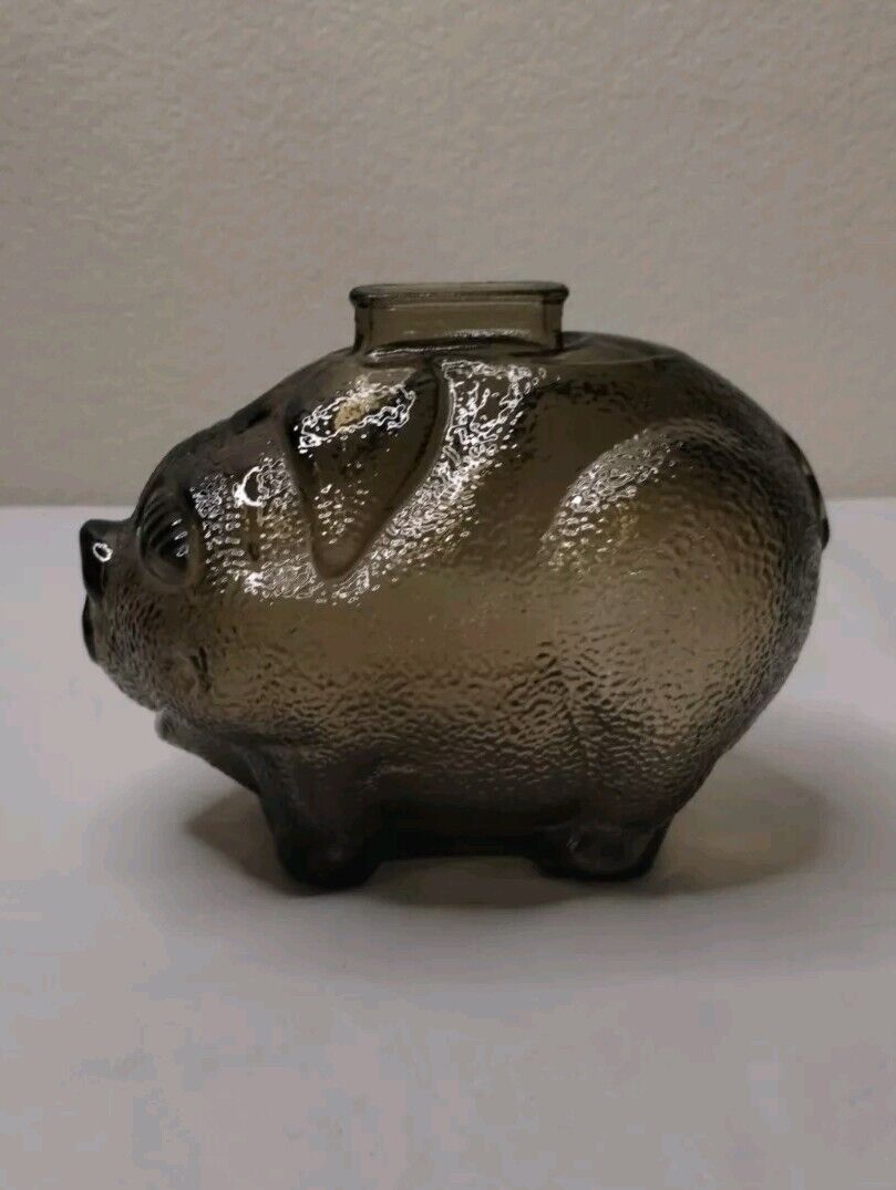 Vintage Dark Amber embossed Glass Piggy Bank Pig - Break to Open