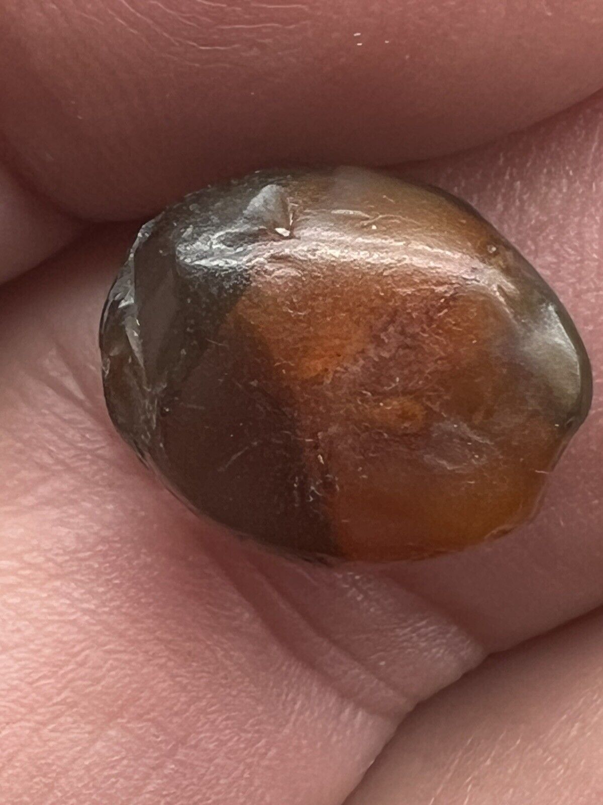 Ancient Worn Two-Tone Agate Tabular Bead 14 X 11 X 7 mm eye bead Artifact RARE