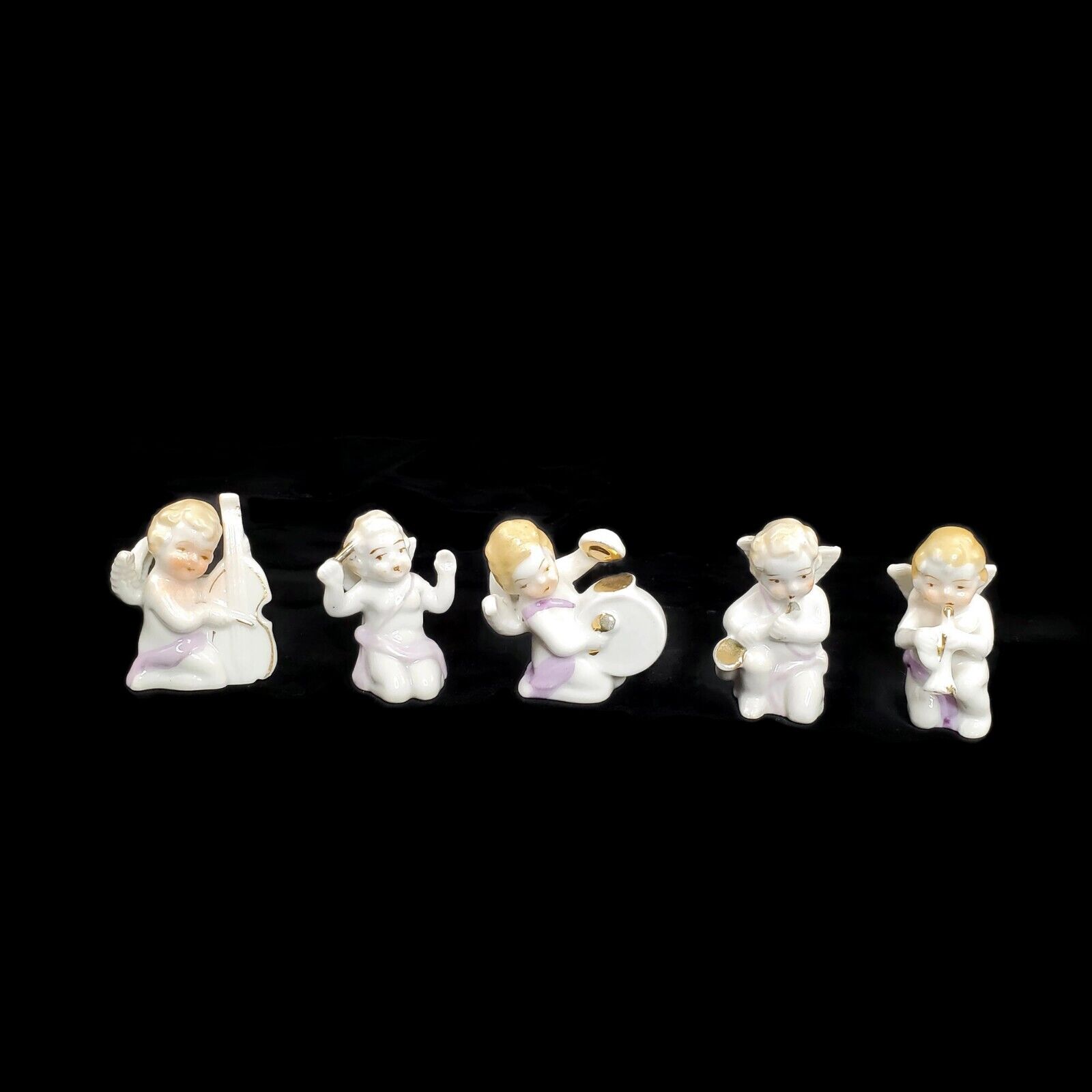 Vintage Occupied Japan Porcelain Musical Cherubs Angels Figurines 3inch Lot Of 5