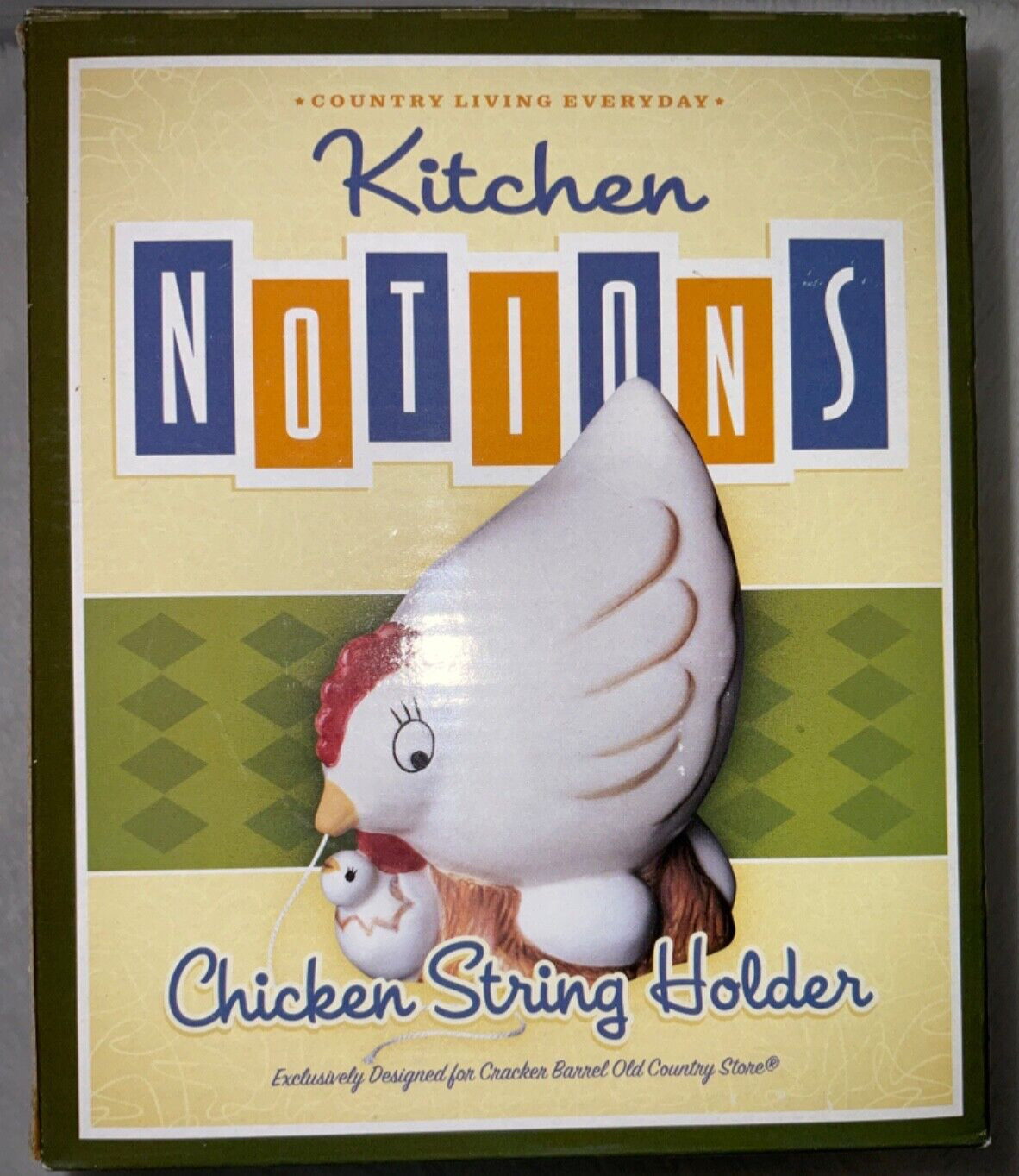 Vtg Ceramic Farmhouse Country Chicken With Baby String Holder Kitchen Utensil L4