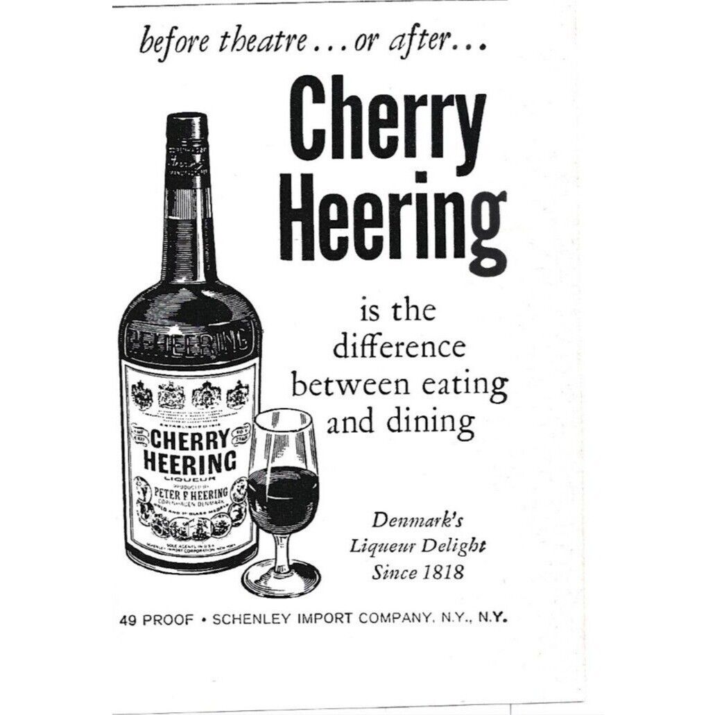 Cherry Heering Denmark Liqueur ADVERT 1960s Vintage Print Ad 9 inch Tall