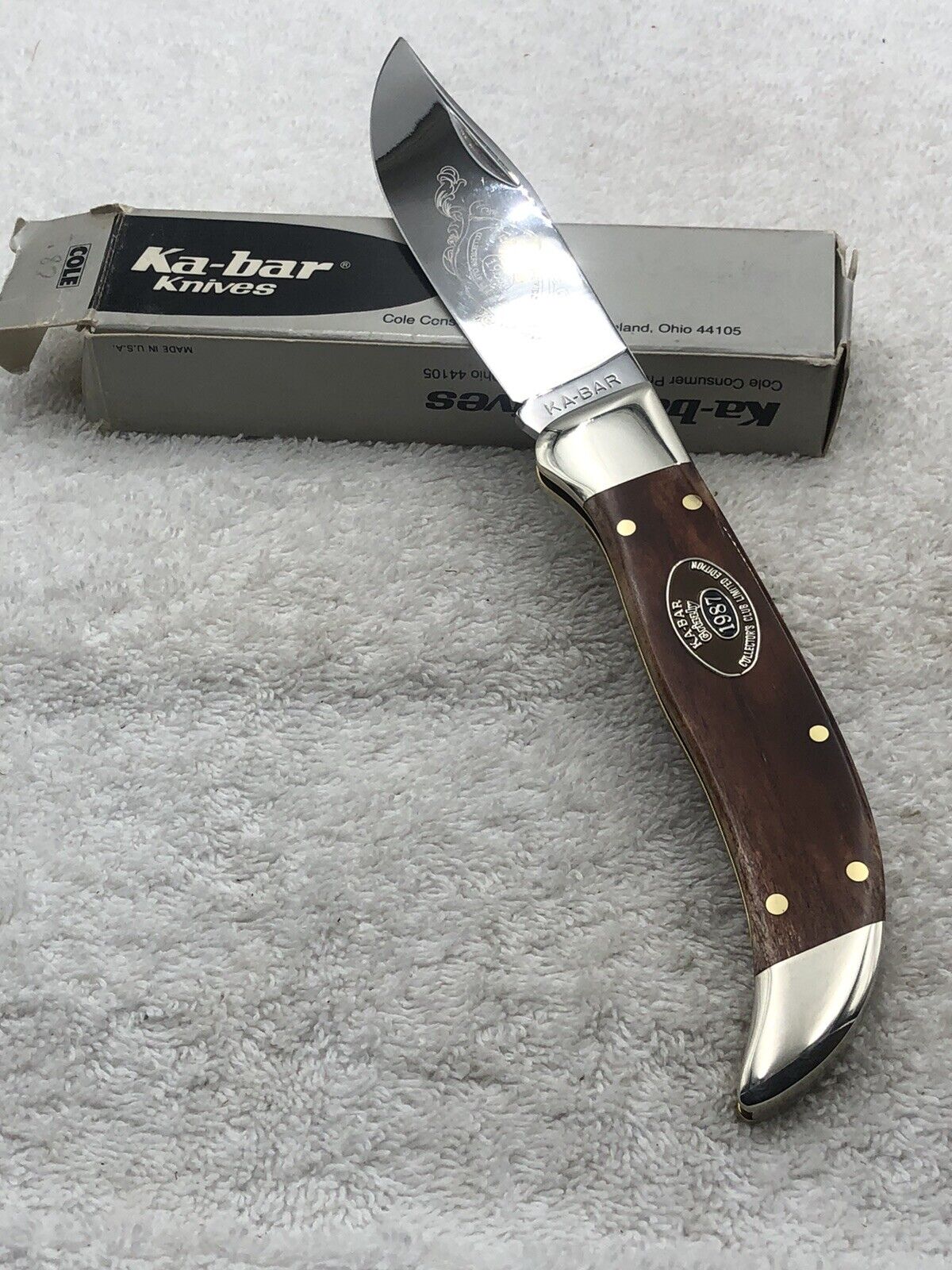 Vintage Ka-Bar 1987 Collector\'s Club Ltd Ed Grizzly 1 Blade Hunter Made In USA