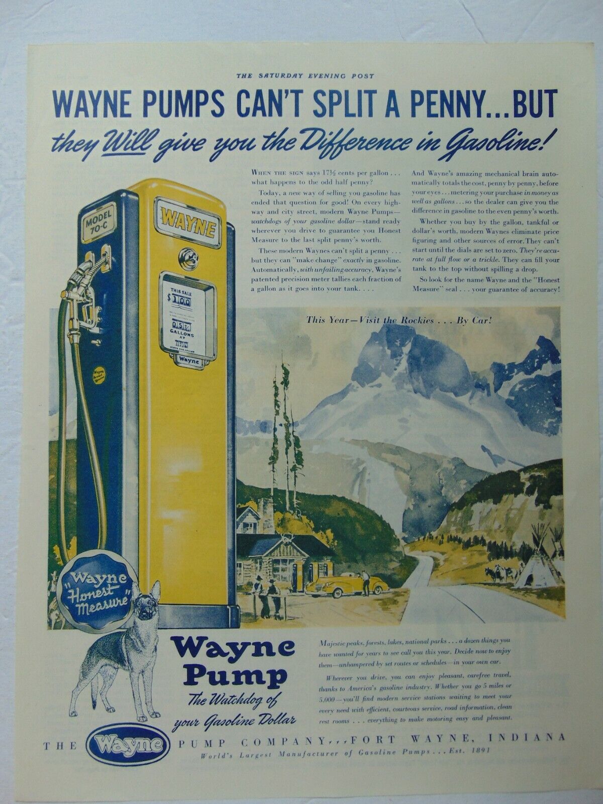 1941 WAYNE GASOLINE PUMP vintage art print ad