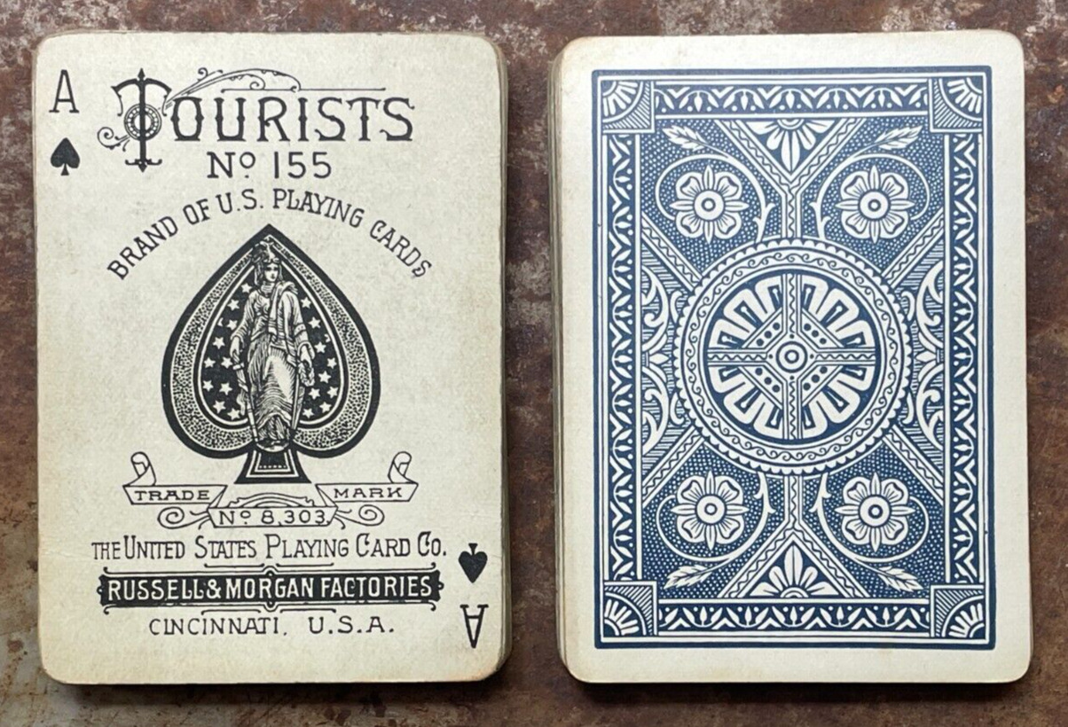 Antique c1900 Tourists No 155 Playing Cards, US Playing Card Co, 52/52, euchred