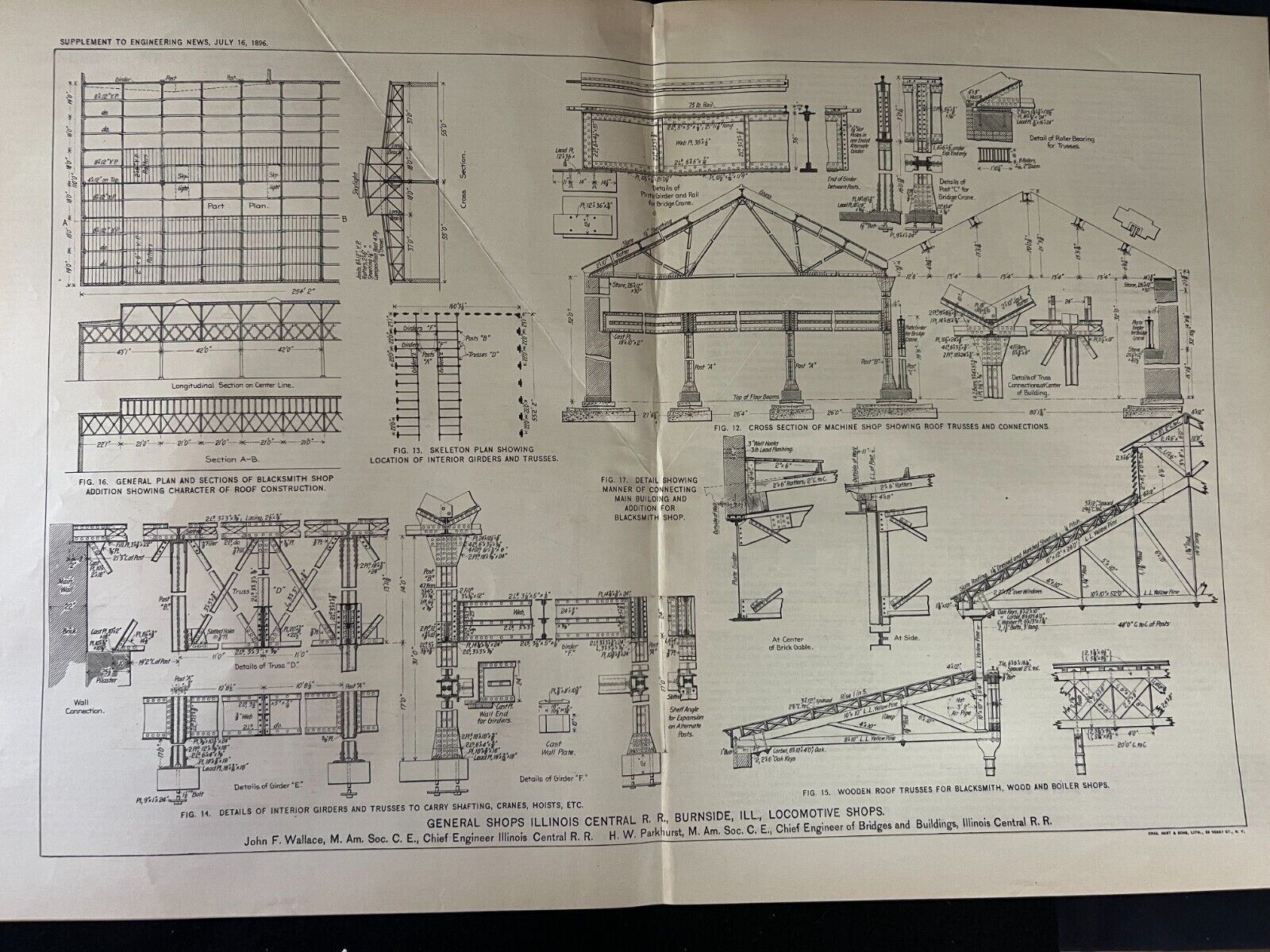 1896 Industrial Illustration/Drawing General Shops Illinois Central RR