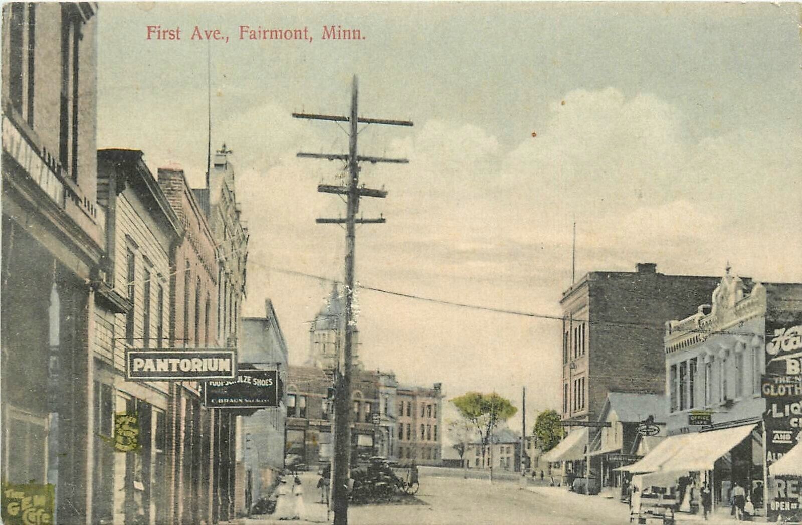 Postcard C-1910 Minnesota Fairmont 1st Avenue Street Scene Simon MN24-3590
