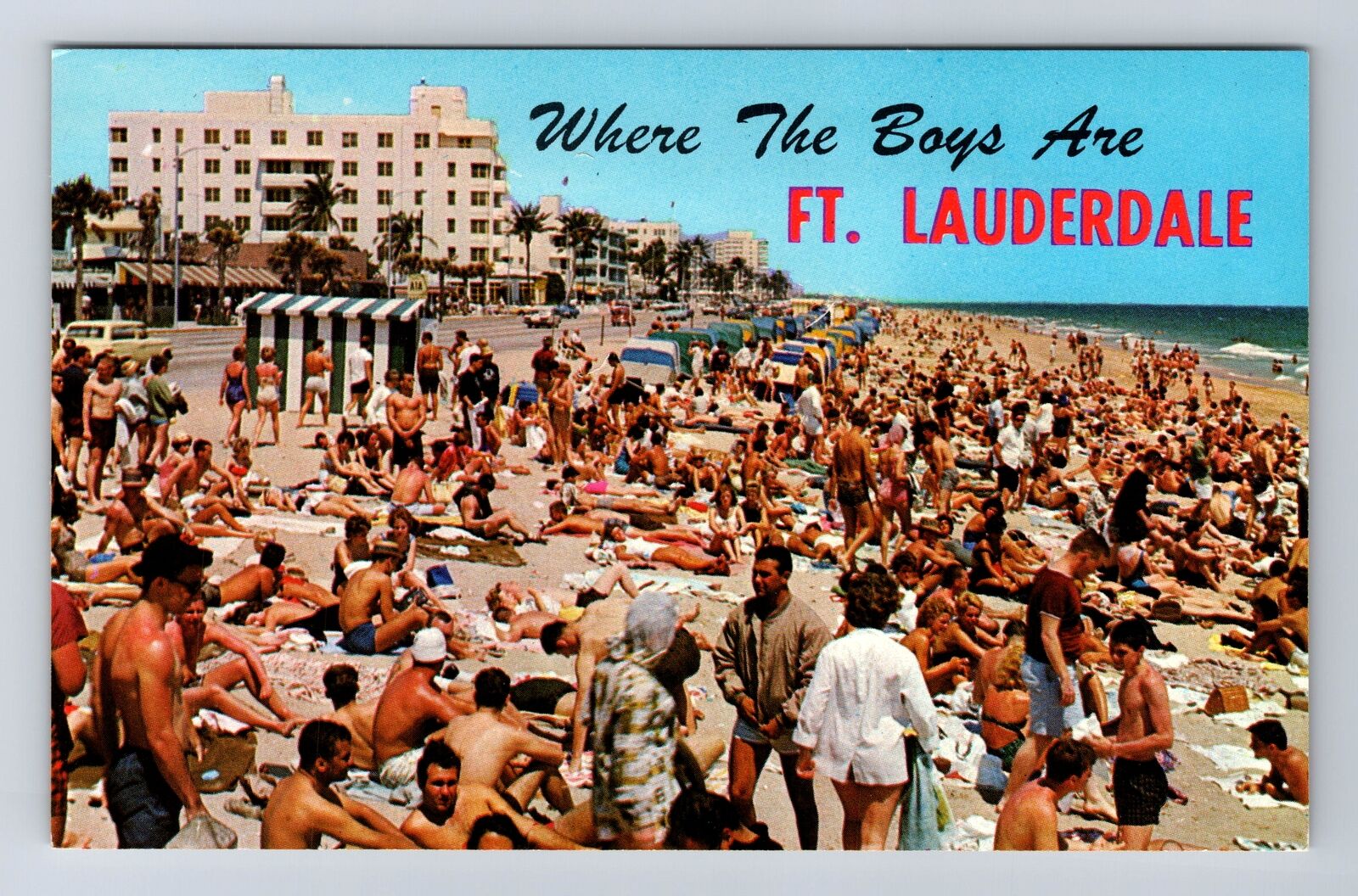 Fort Lauderdale FL-Florida, Crowded Beach, Antique, Vintage Postcard