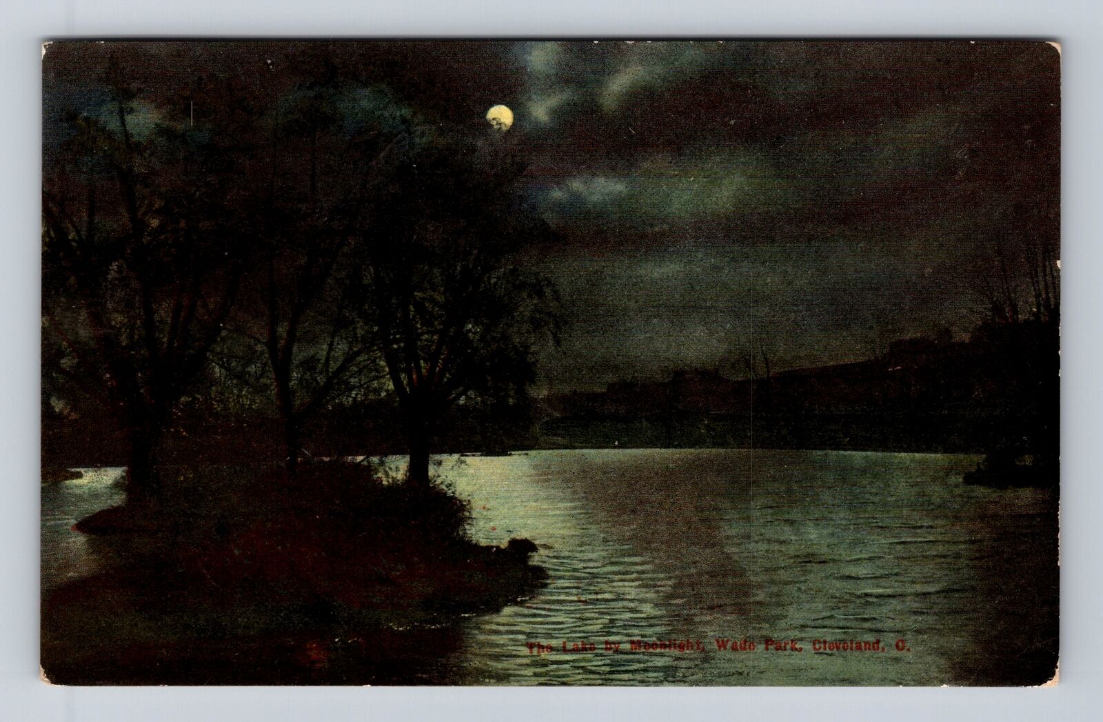 Cleveland OH-Ohio, Lake By Moonlight, Wade Park, Antique Vintage c1913 Postcard