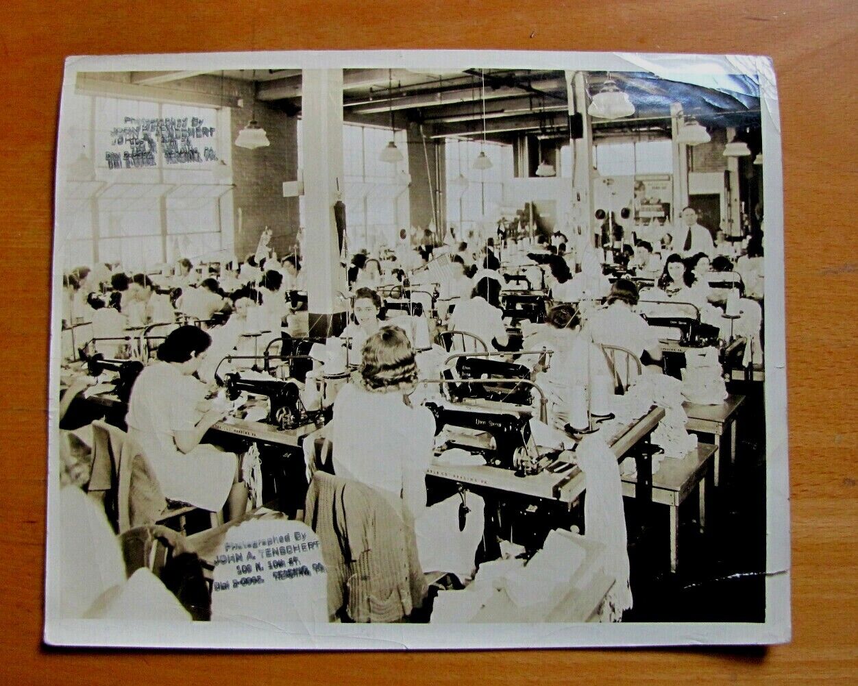 vtg 8x10 B&W Silver Photograph Union Special Woman Factory Workers Reading PA