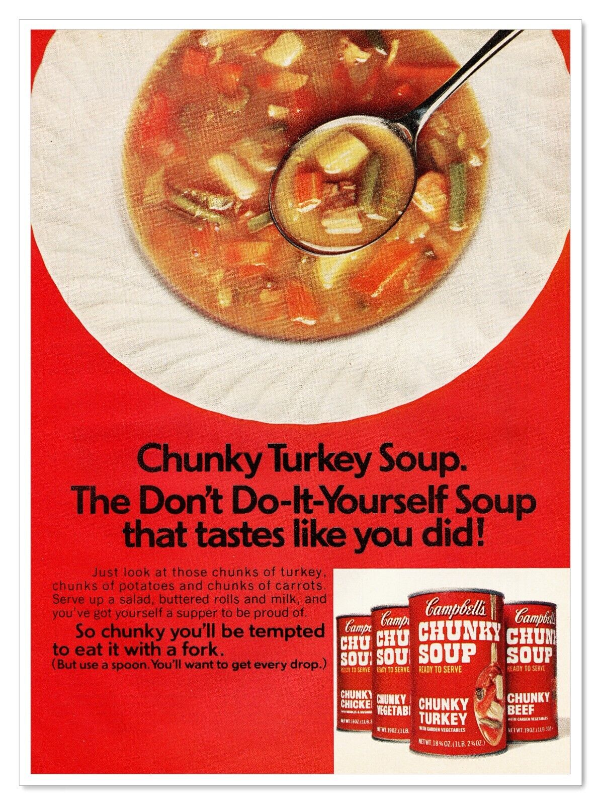 Campbell\'s Chunky Turkey Soup Kitchen Decor Vintage 1972 Full-Page Magazine Ad