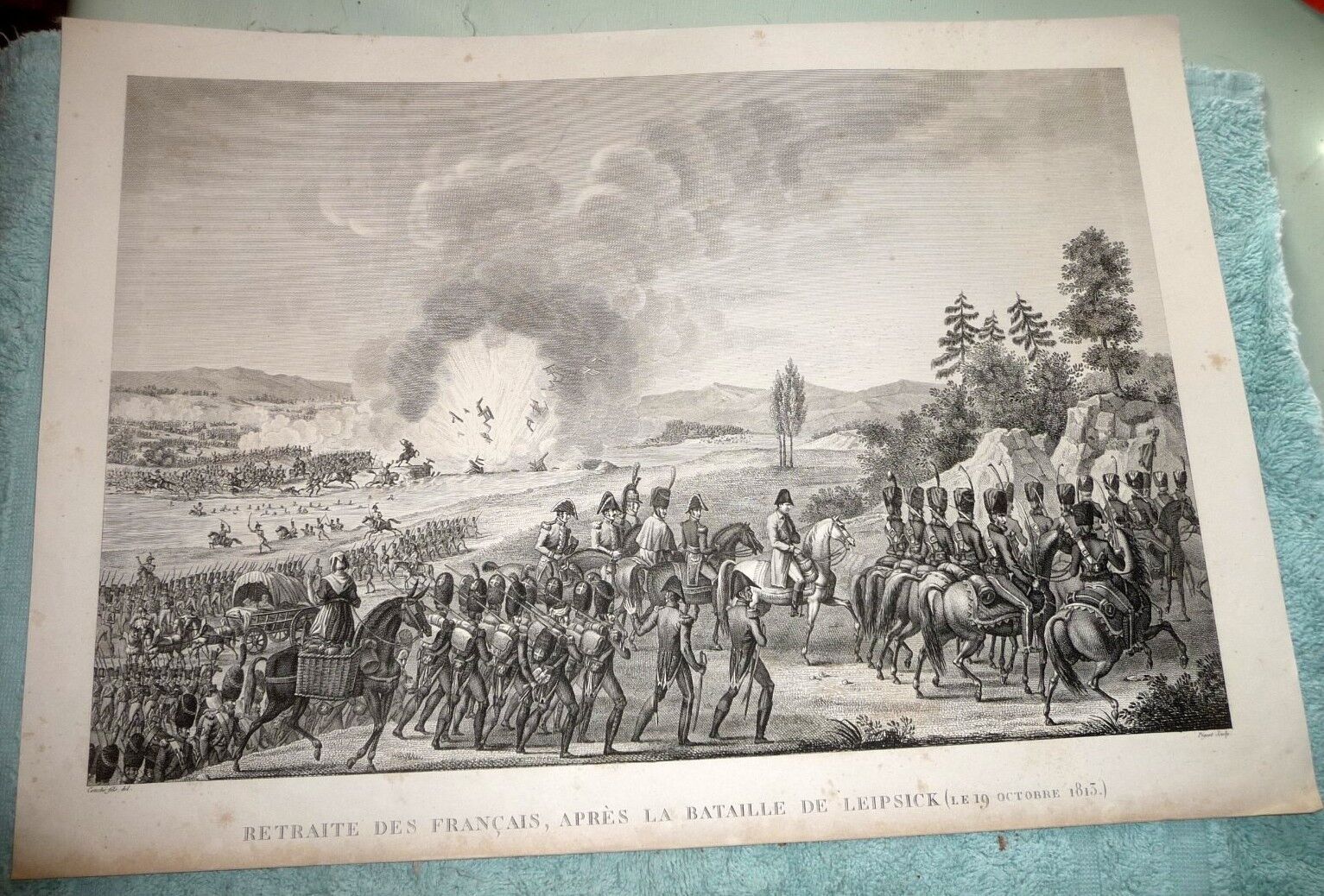ANTIQUE PRINT BATTLE OF LEIPZIG 1813 FRENCH ARMY NAPOLEON  c.1840