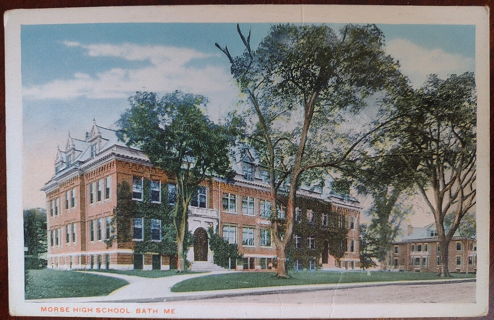 Morse High School Bath Maine White Border Unused 1920s