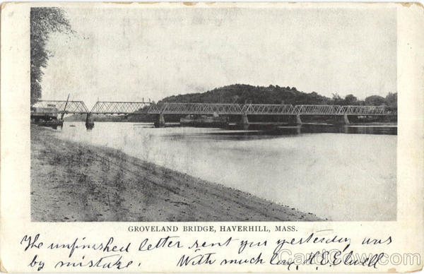 1906 Haverhill,MA Groveland Bridge Essex County Massachusetts Postcard 1c stamp
