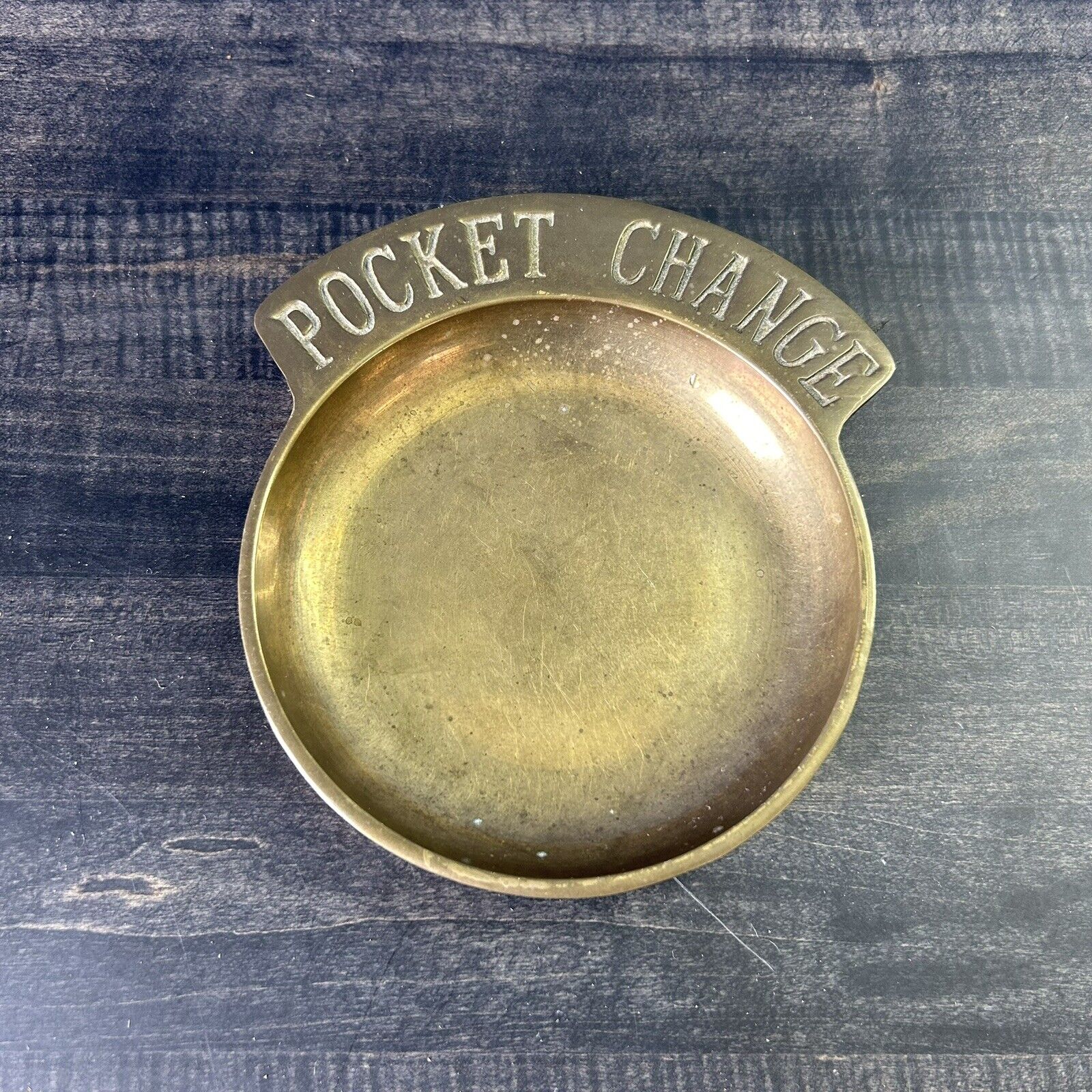Vintage Brass Pocket Change Trinket Dish MCM Coins Keys Round Dresser Decorative