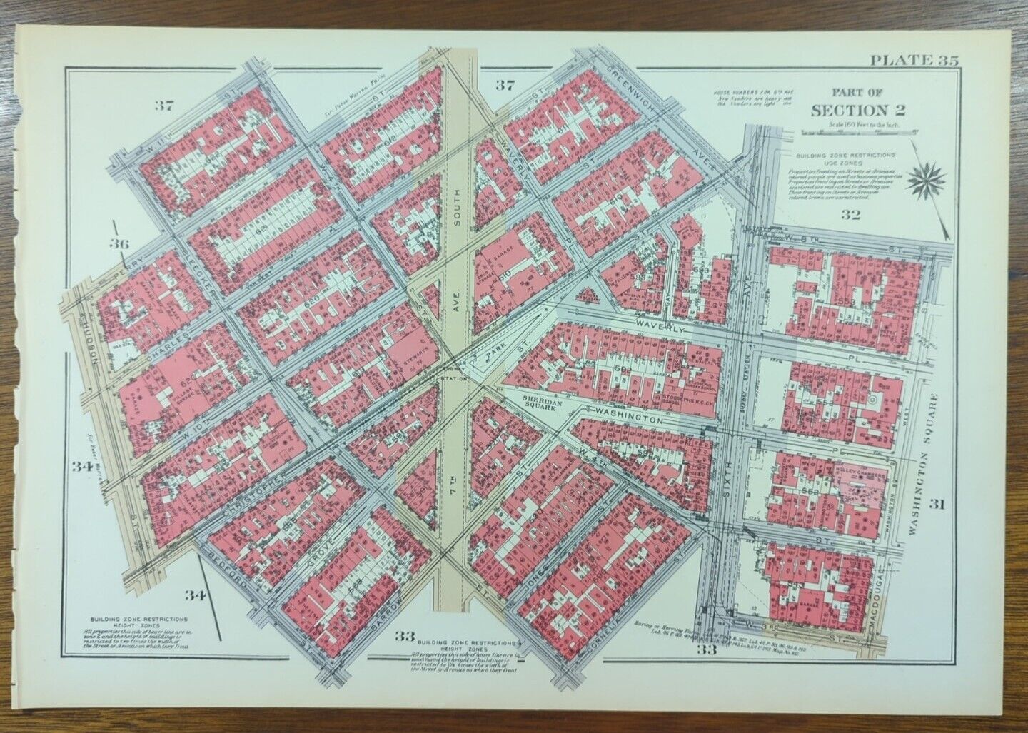 Vintage 1934 GREENWICH VILLAGE MANHATTAN NEW YORK CITY ~ G.W. BROMLEY Land Map