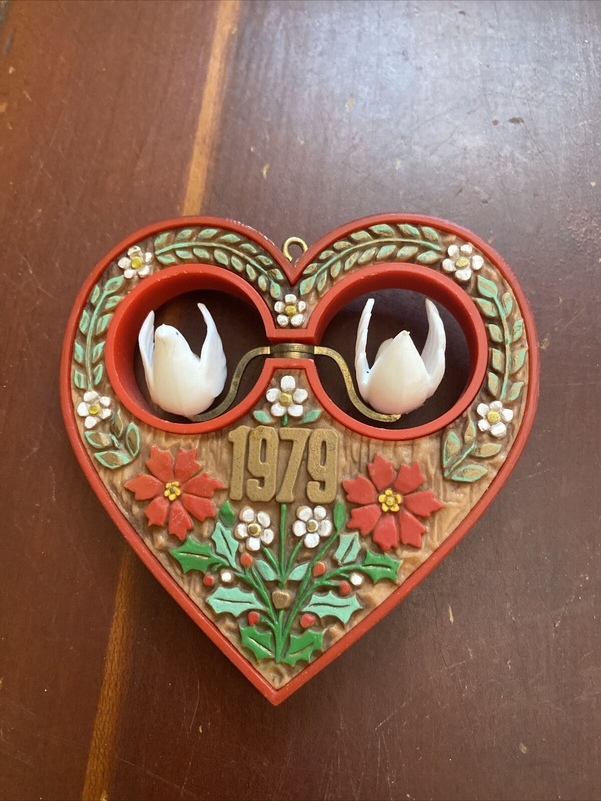 Vintage Hallmark 1979 Christmas Ornament Heart Dove Twirl-About Red Green White