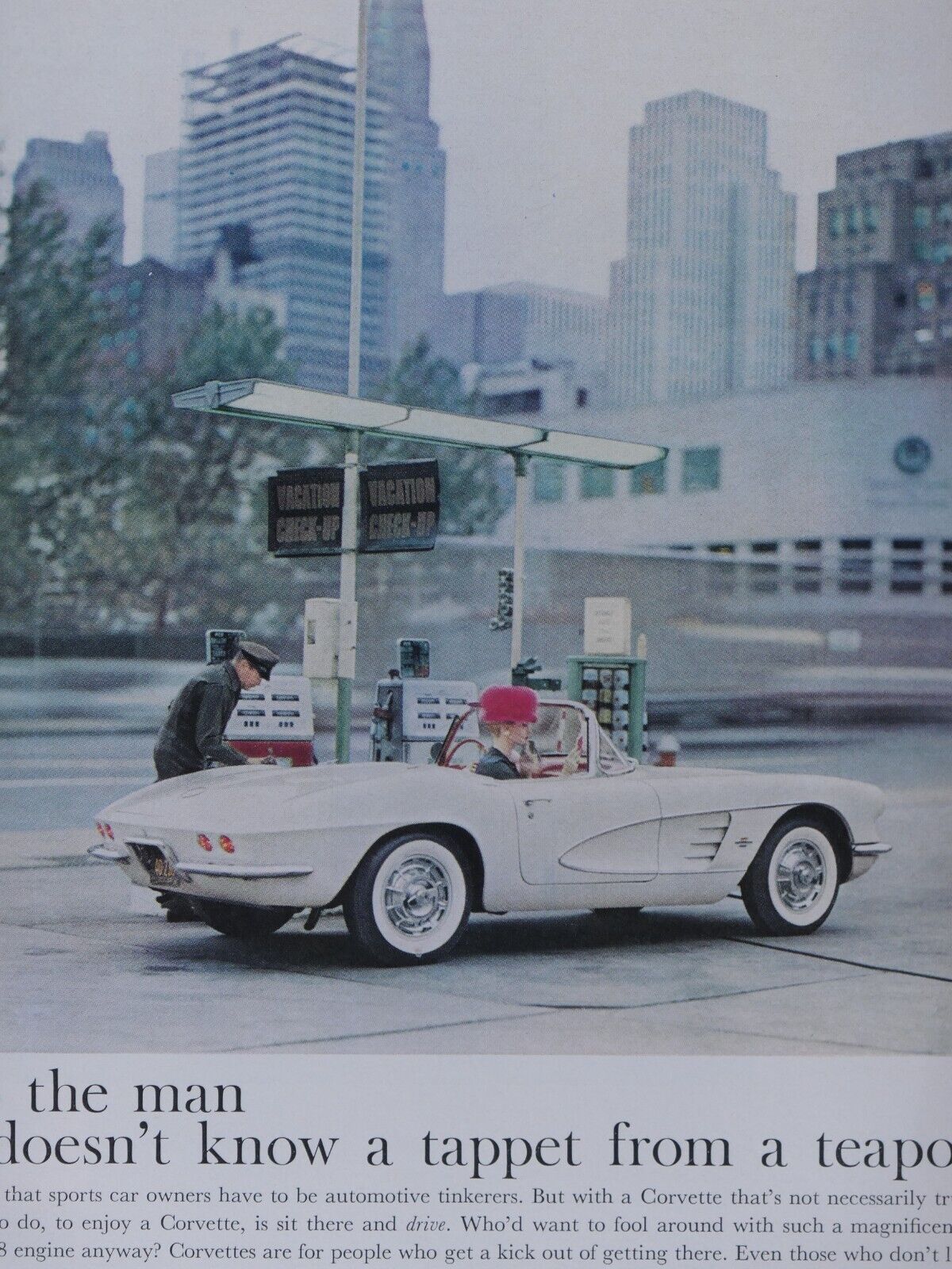 1961 Corvette Convertible White Vintage Original Print Ad 8.5 x 11\