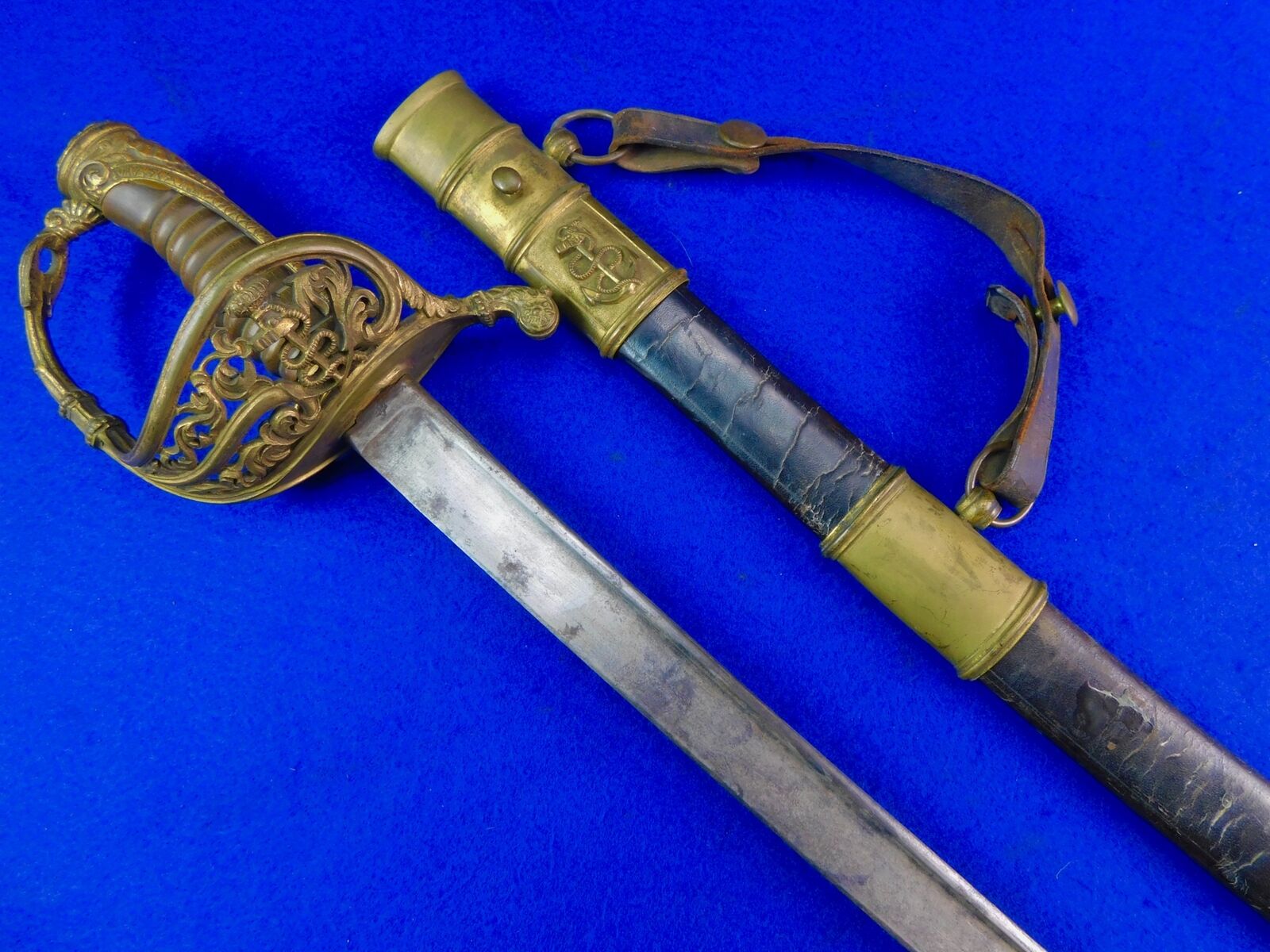 Antique pre WW1 France French 19 Century Navy Naval Officer\'s Sword w/ Scabbard