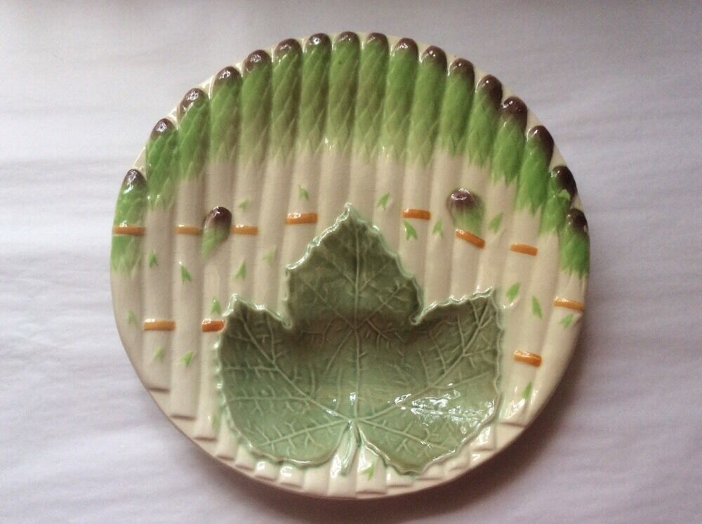 Antique French Majolica Asparagus and Leaf Plate c.1890-1910
