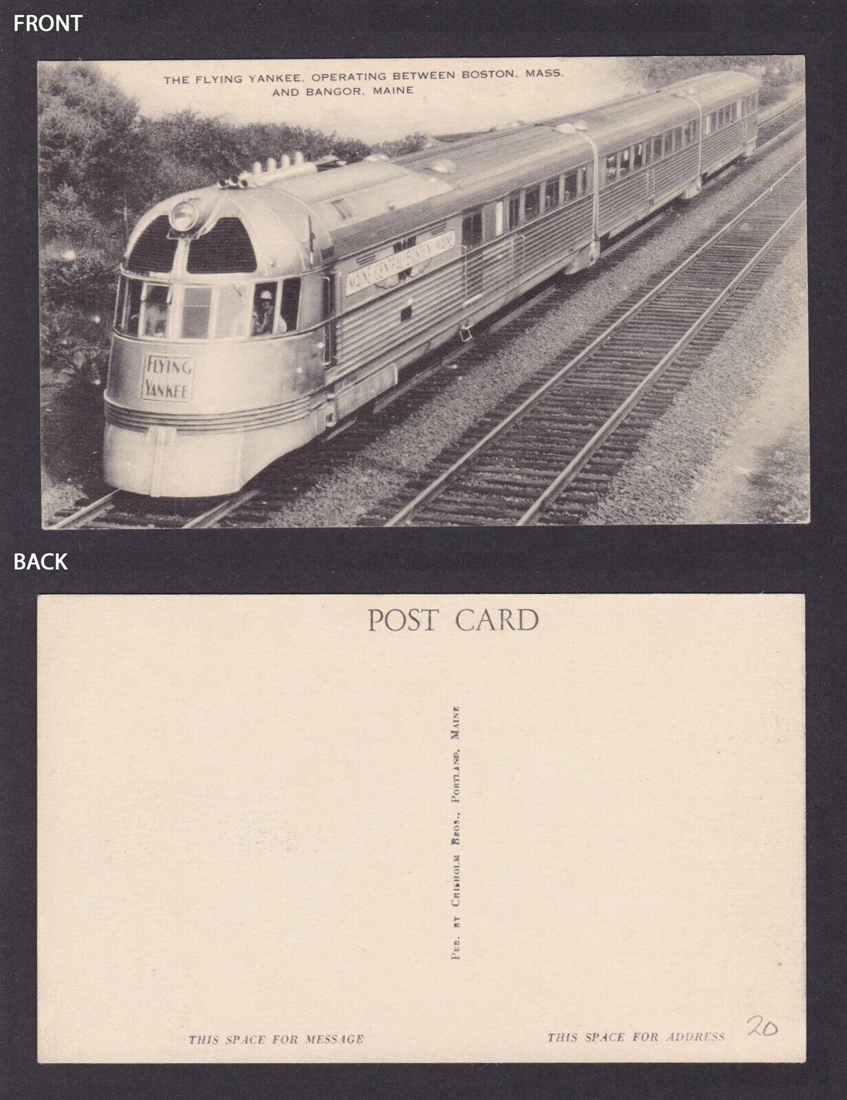 Postcard, United States, The Flying Yankee, Train Railway