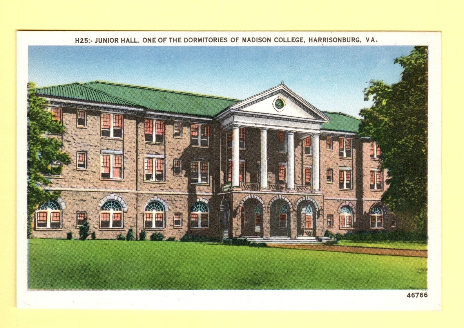 Junior Hall Dormitory Madison College Harrisonburg Virginia 1920\'s Postcard