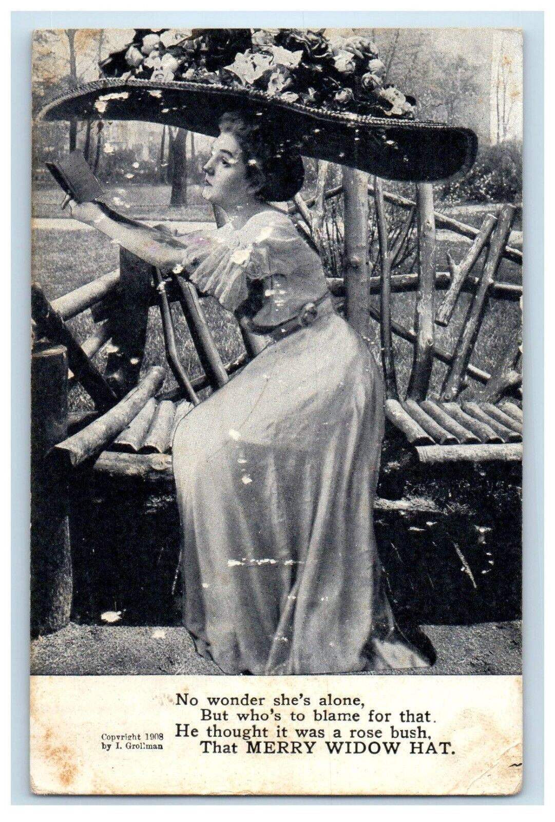 1908 Beautiful Girl Merry Widow Hat Barberton Ohio OH Posted Antique Postcard