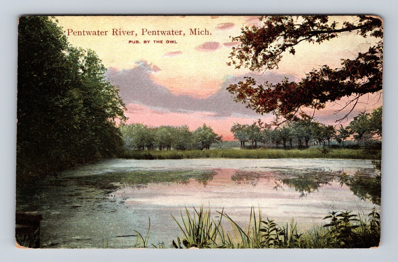 Pentwater MI-Michigan, Pentwater River, Antique, Vintage Souvenir Postcard