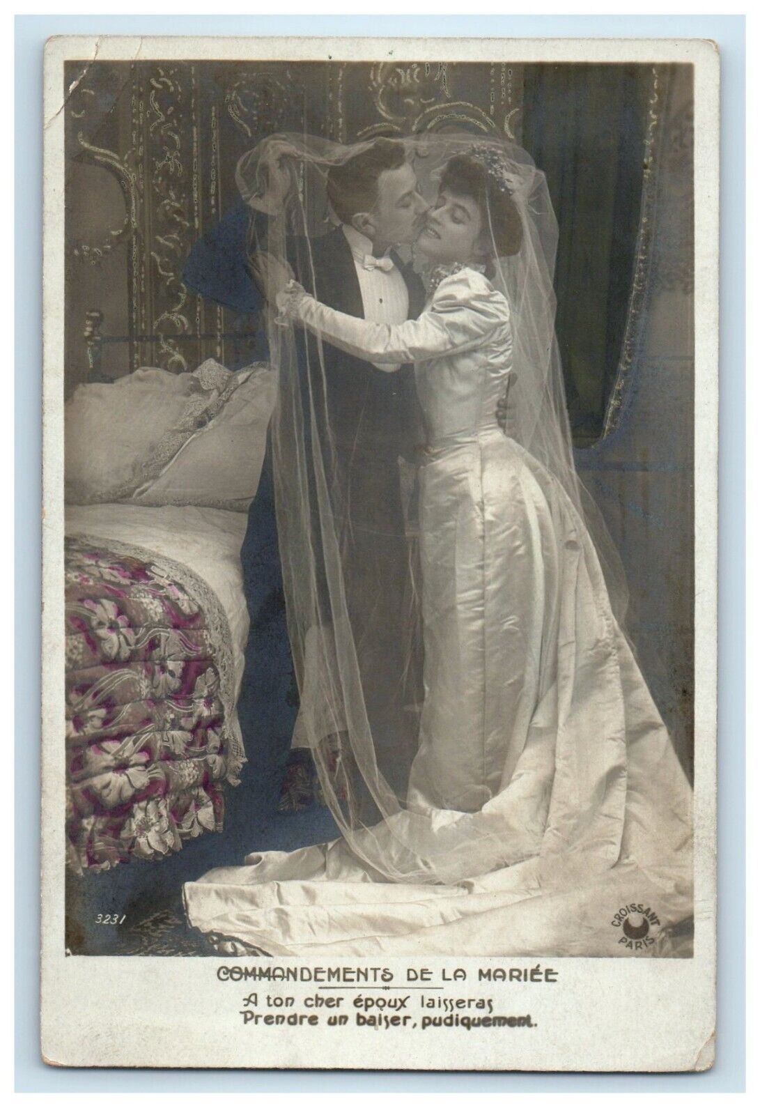 c1910's Paris Couple Wedding Night Park RPPC Photo Unposted Antique Postcard