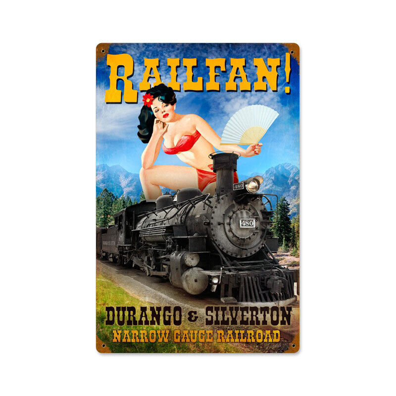 Vintage Style Metal Sign Railfan  12 x 18