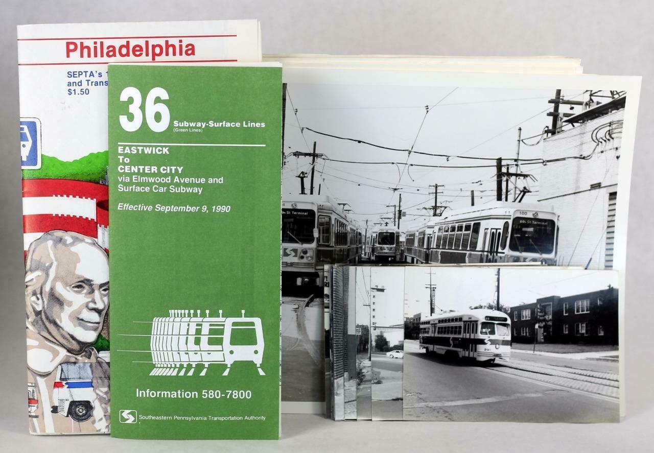 Lot of 38 B&W Photos Philadelphia PCC Streetcars of PTC & SEPTA Transit Maps