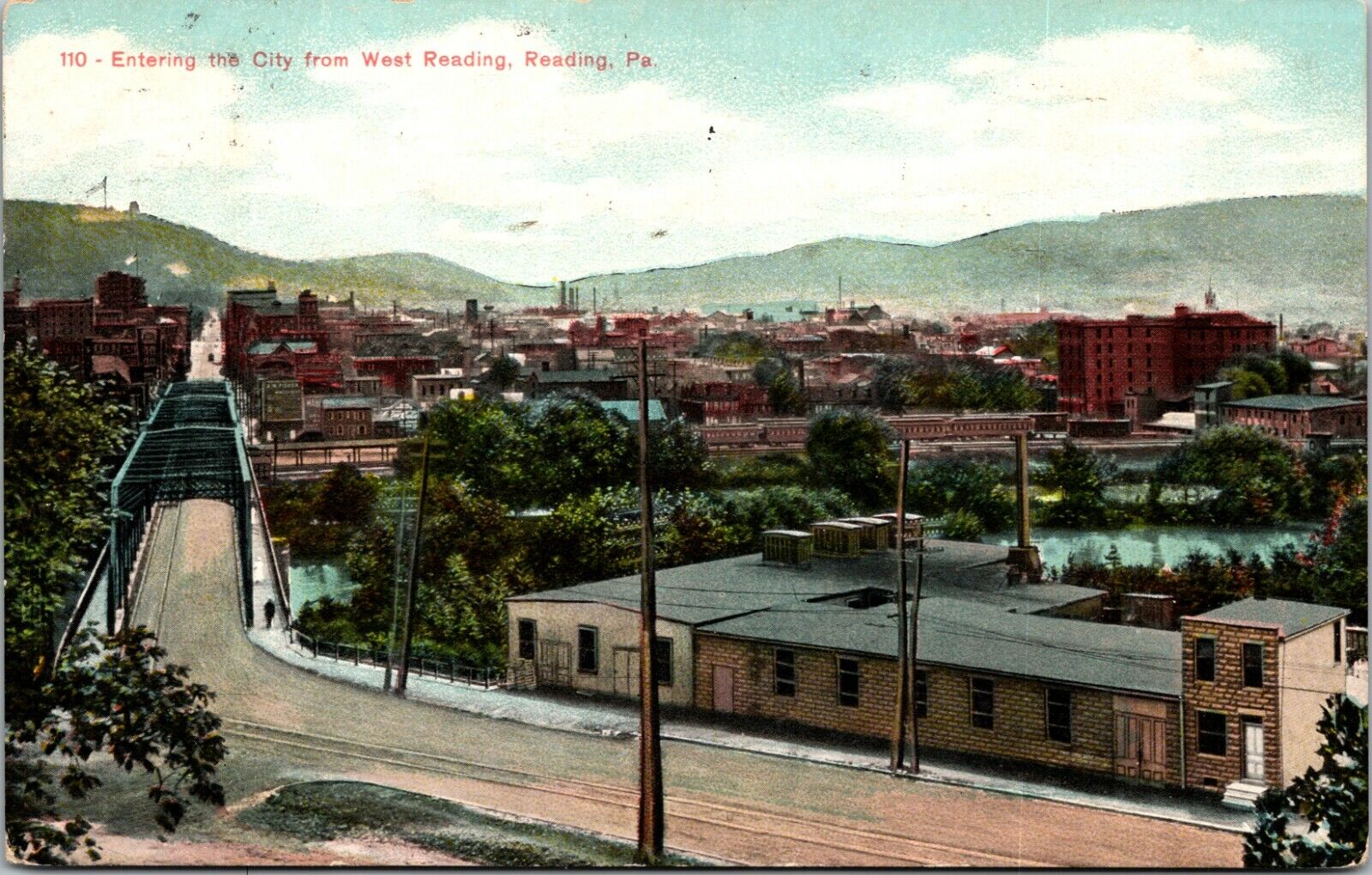 READING PA ENTRANCE TO CITY From West Reading ANTIQUE POSTCARD