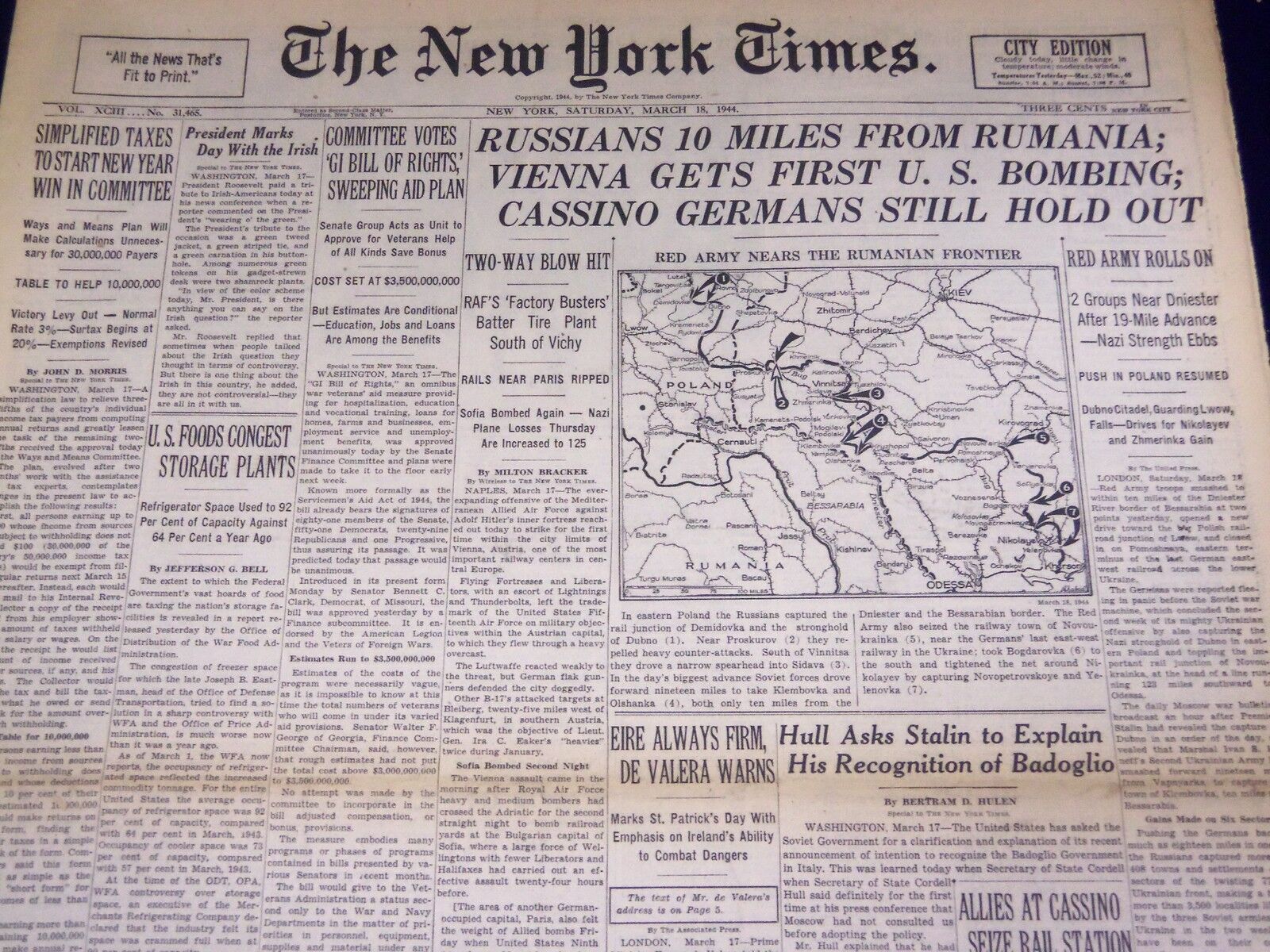 1944 MAR 18 NEW YORK TIMES - RUSSIANS 10 MILES FROM RUMANI - NT 1831