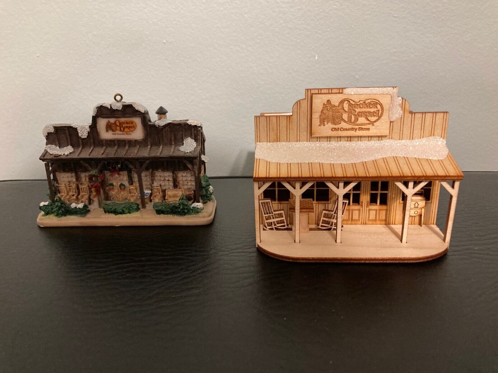 2 Cracker Barrel Ornaments - 2005 Old Country Store & 2013 Ginger Cottages Wood