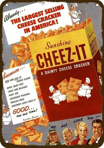 1947 SUNSHINE CHEEZ-IT Cheese Crackers Vintge-Look DECORATIVE REPLICA METAL SIGN