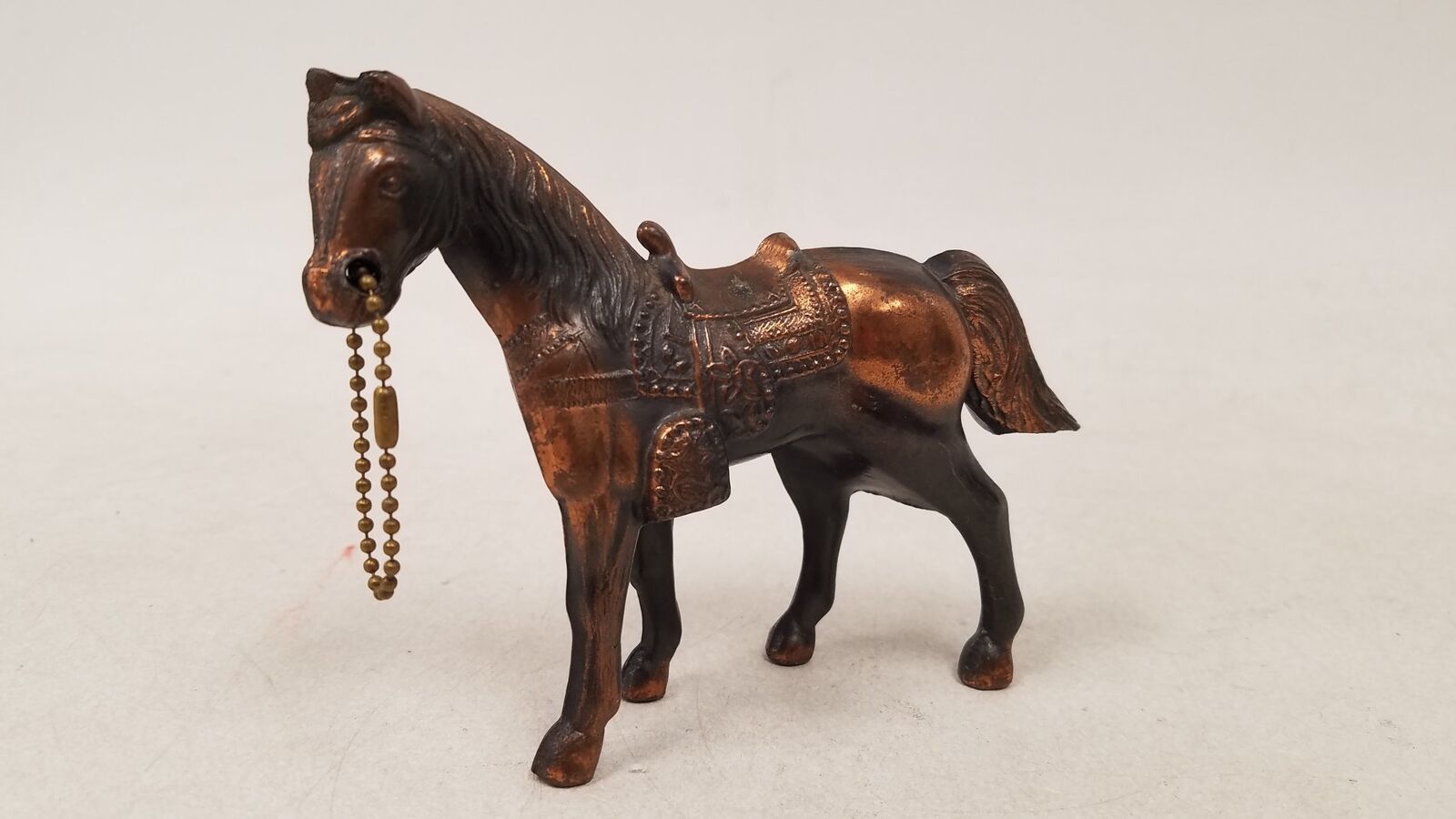 Vintage Detailed Cast Metal Saddled Horse Sculpture Copper Finish