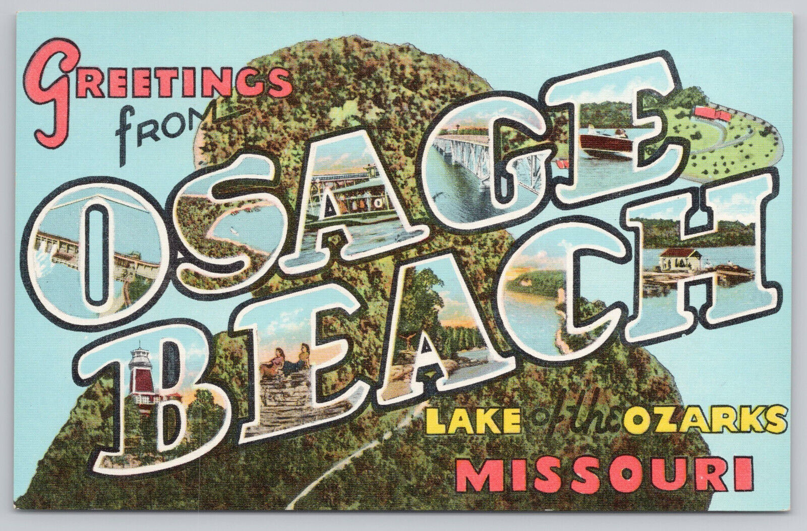 Large Letter Greetings Osage Beach MO Lake Ozarks Missouri Linen Postcard
