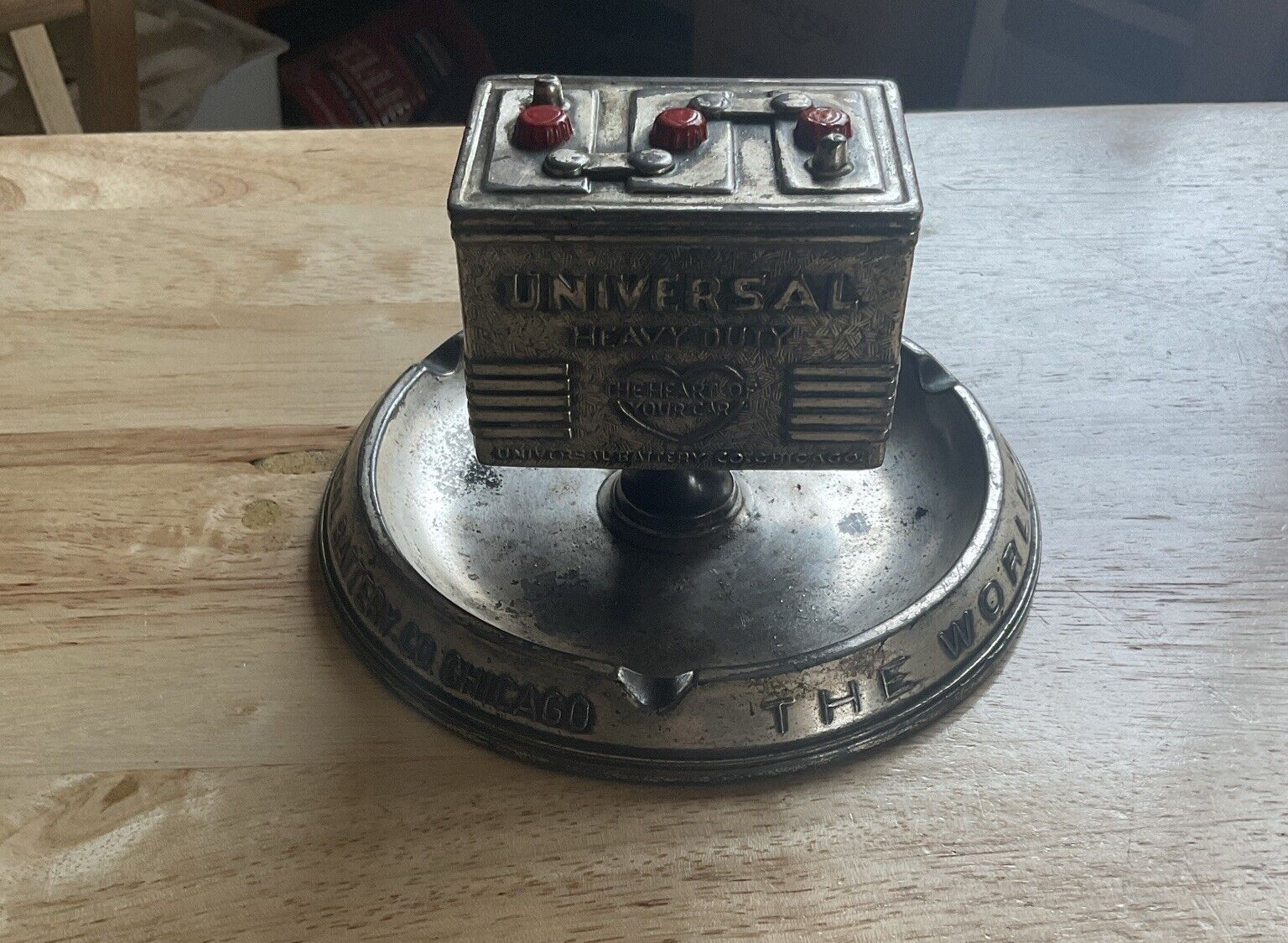 Vintage Universal Battery Company Cast Metal Ashtray