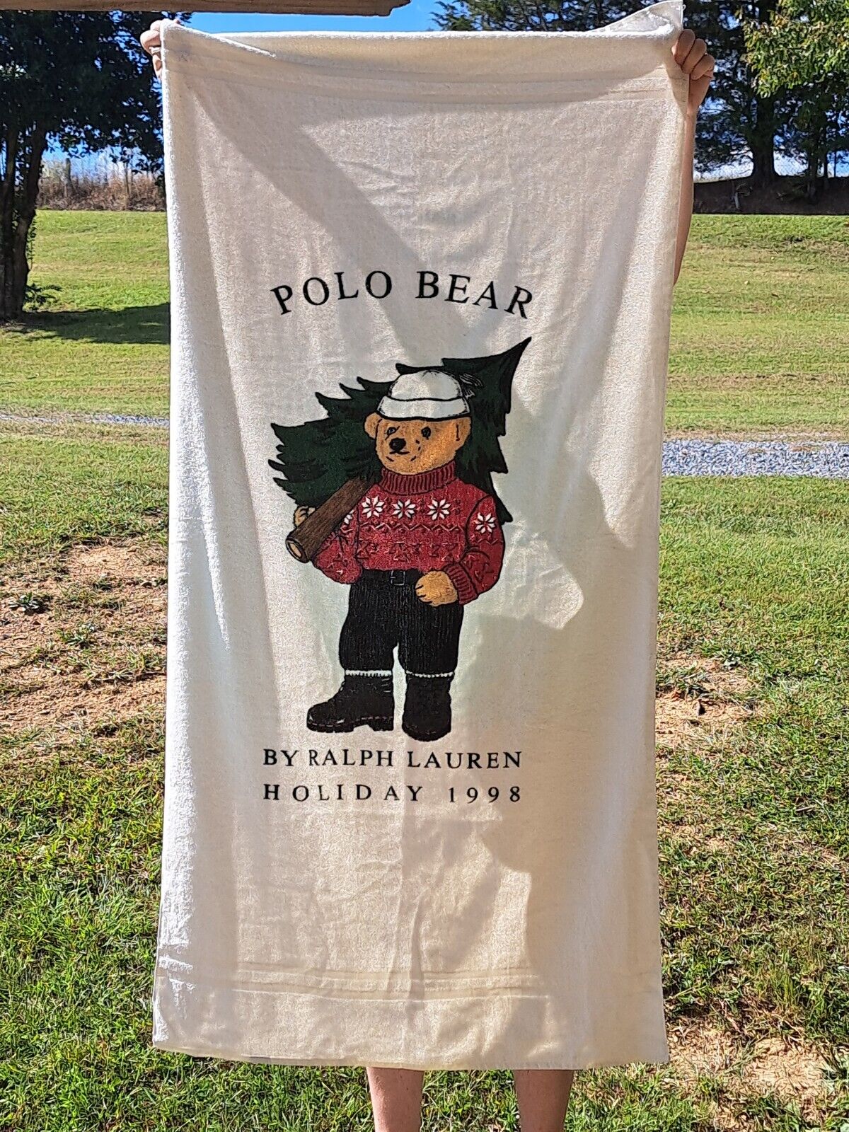 VTG 1998 POLO BEAR RALPH LAUREN TEDDY BEAR HOLIDAY TOWEL BEACH, BATH POLO SPORT 