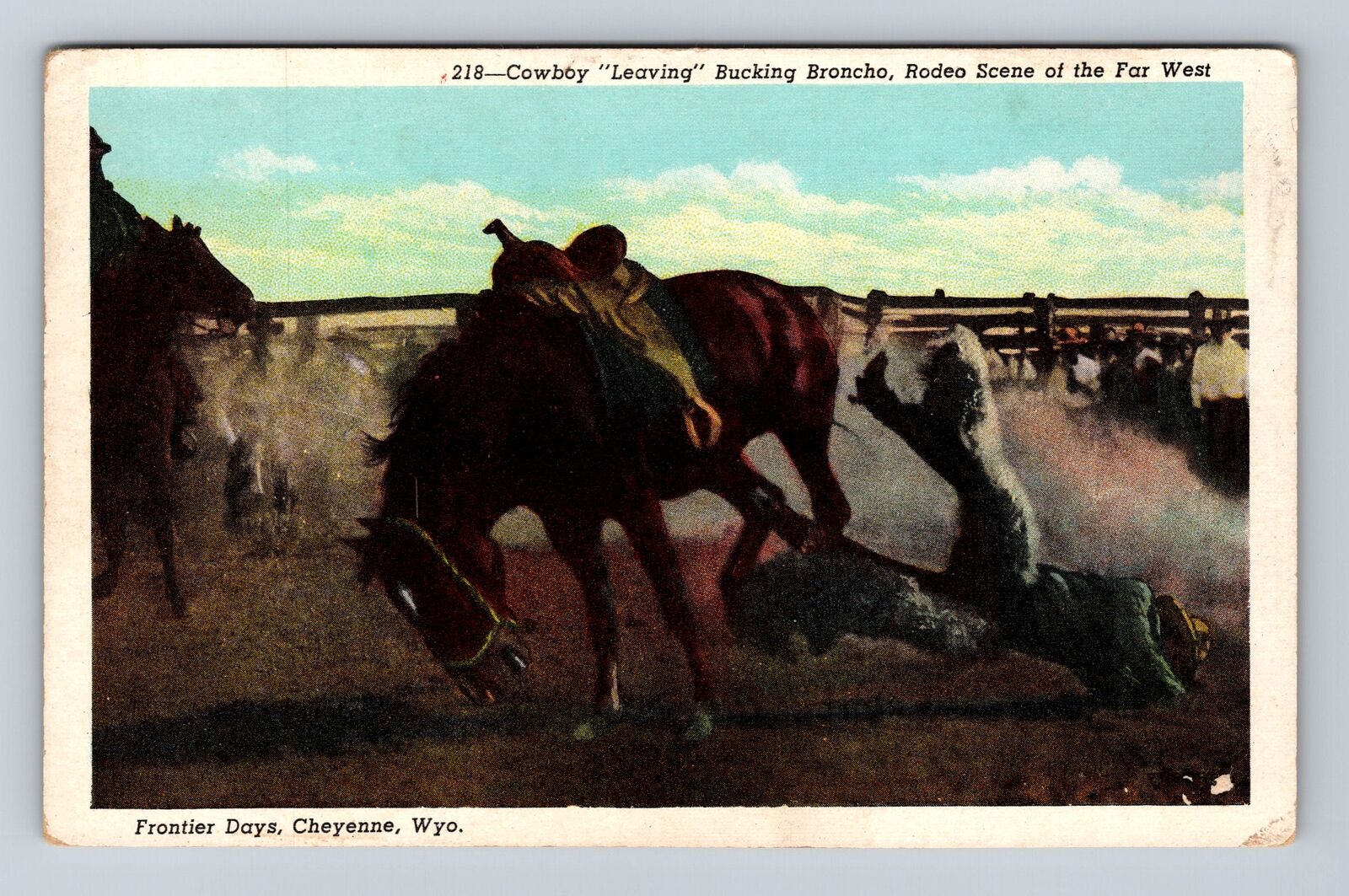 Cheyenne WY-Wyoming, Frontier Days, Cowboy, Bucking Broncho, Vintage Postcard