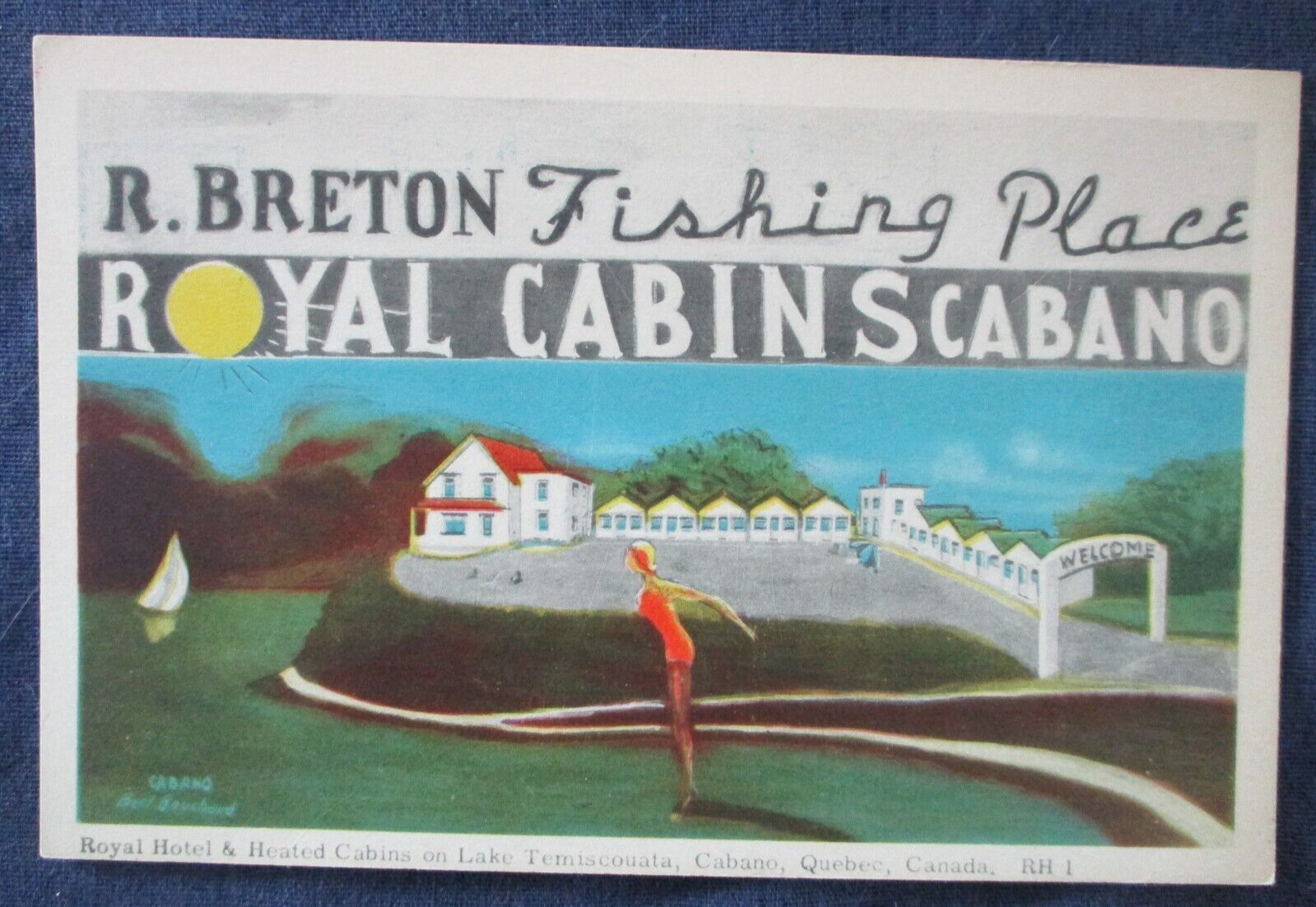 ca1950 Cabano Quebec Canada R Breton Fishing Place & Cabins Art Adv Postcard