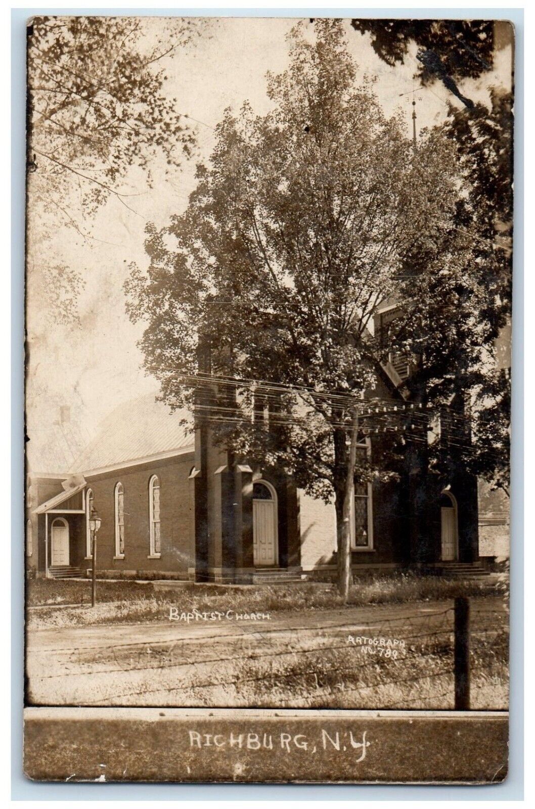 c1910's Baptist Church Tree Front Richburg New York NY RPPC Photo Postcard