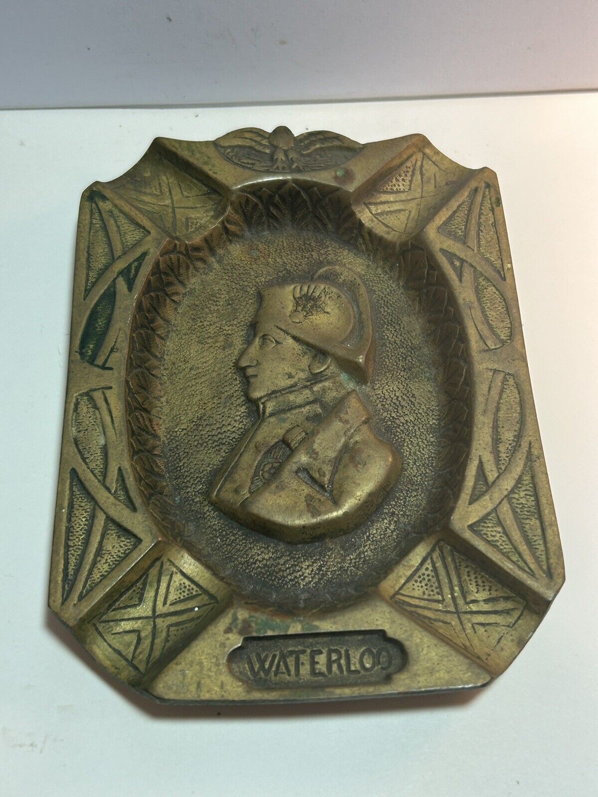Art Nouveau Antique 1850s Bronze Ashtray Trinket Dish Waterloo Napoleon Eagle
