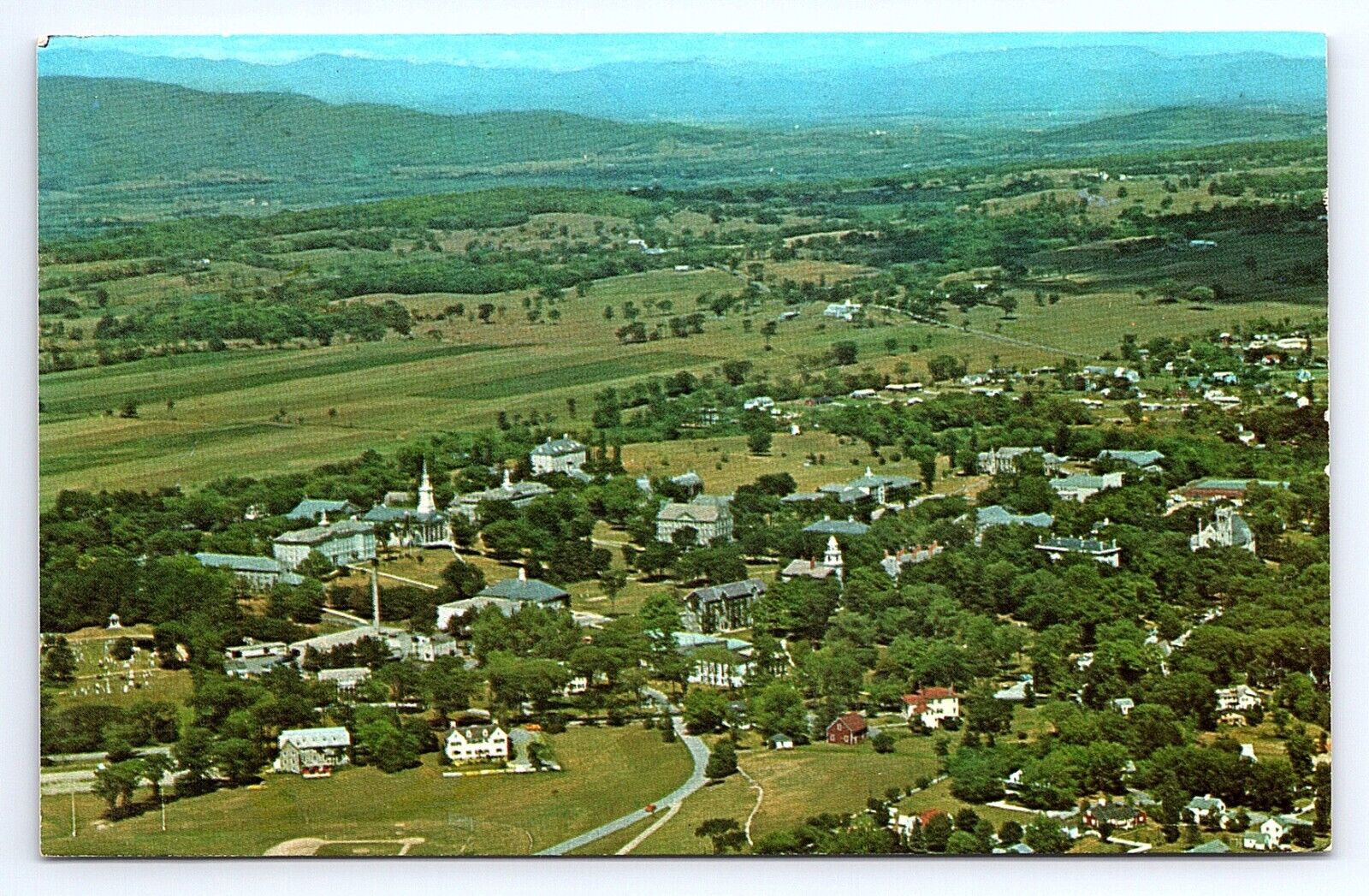 Postcard Middlebury Vermont Aerial View College Champlain Vally Adirondacks