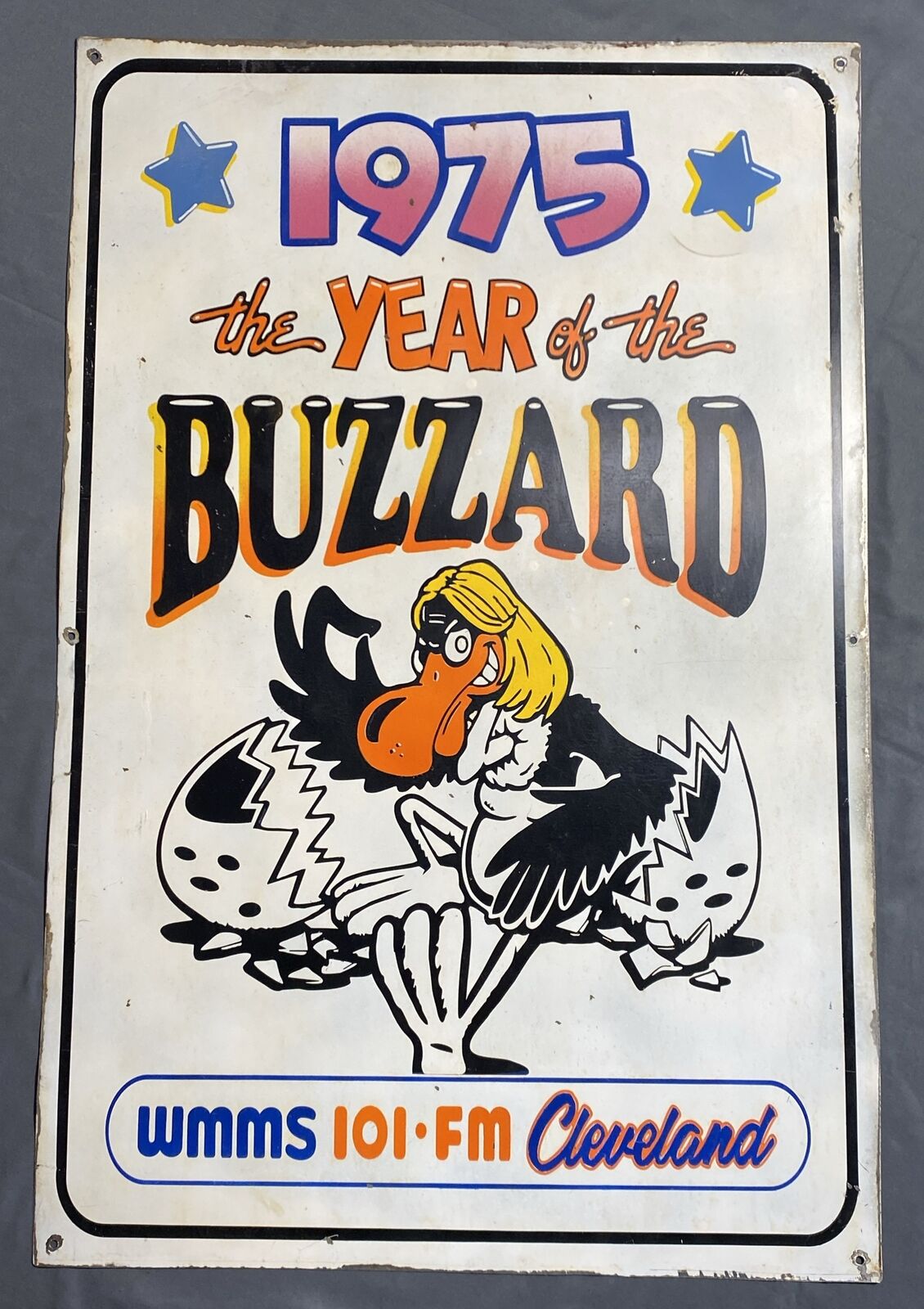 Vintage Original 1975 Buzzard WMMS 101 Cleveland ROCKS Radio Station Metal Sign