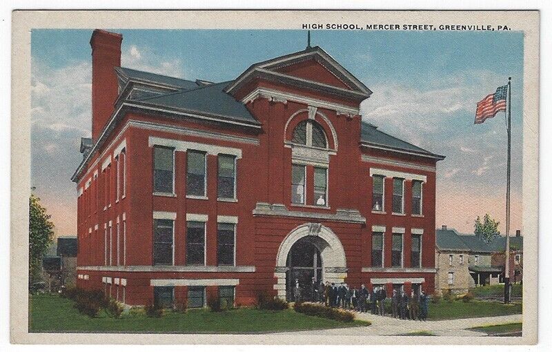 Greenville, Pennsylvania. Vintage Postcard View of The High School, Mercer St.