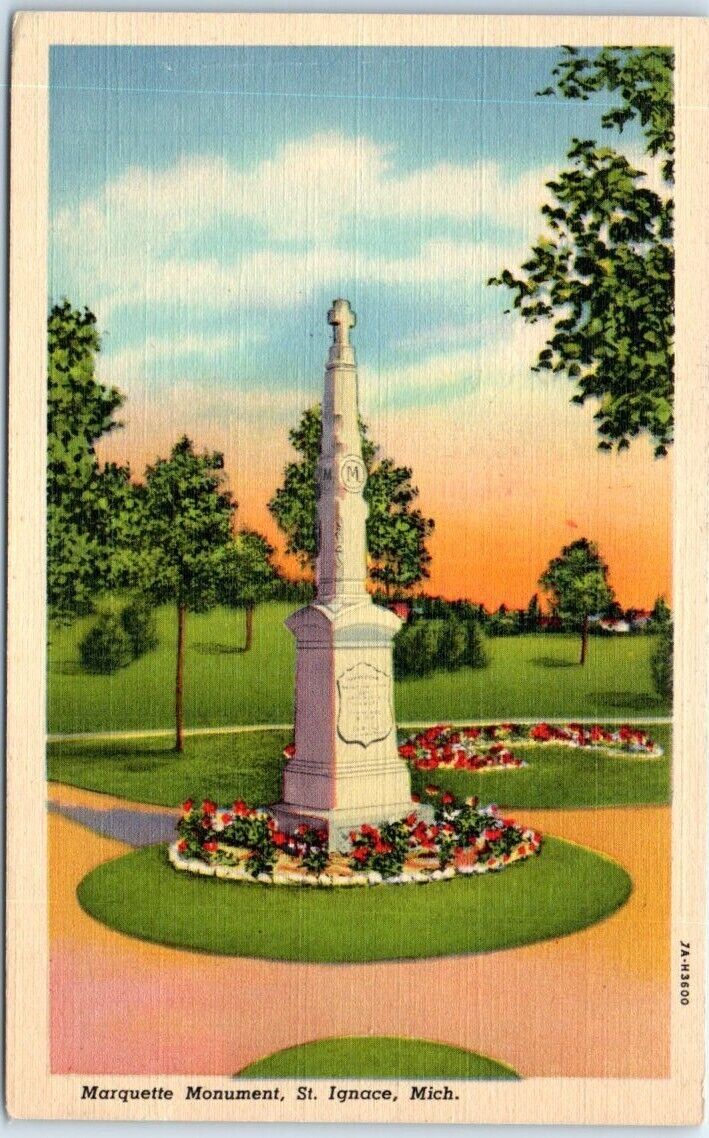 Postcard - Marquette Monument - St. Ignace, Michigan