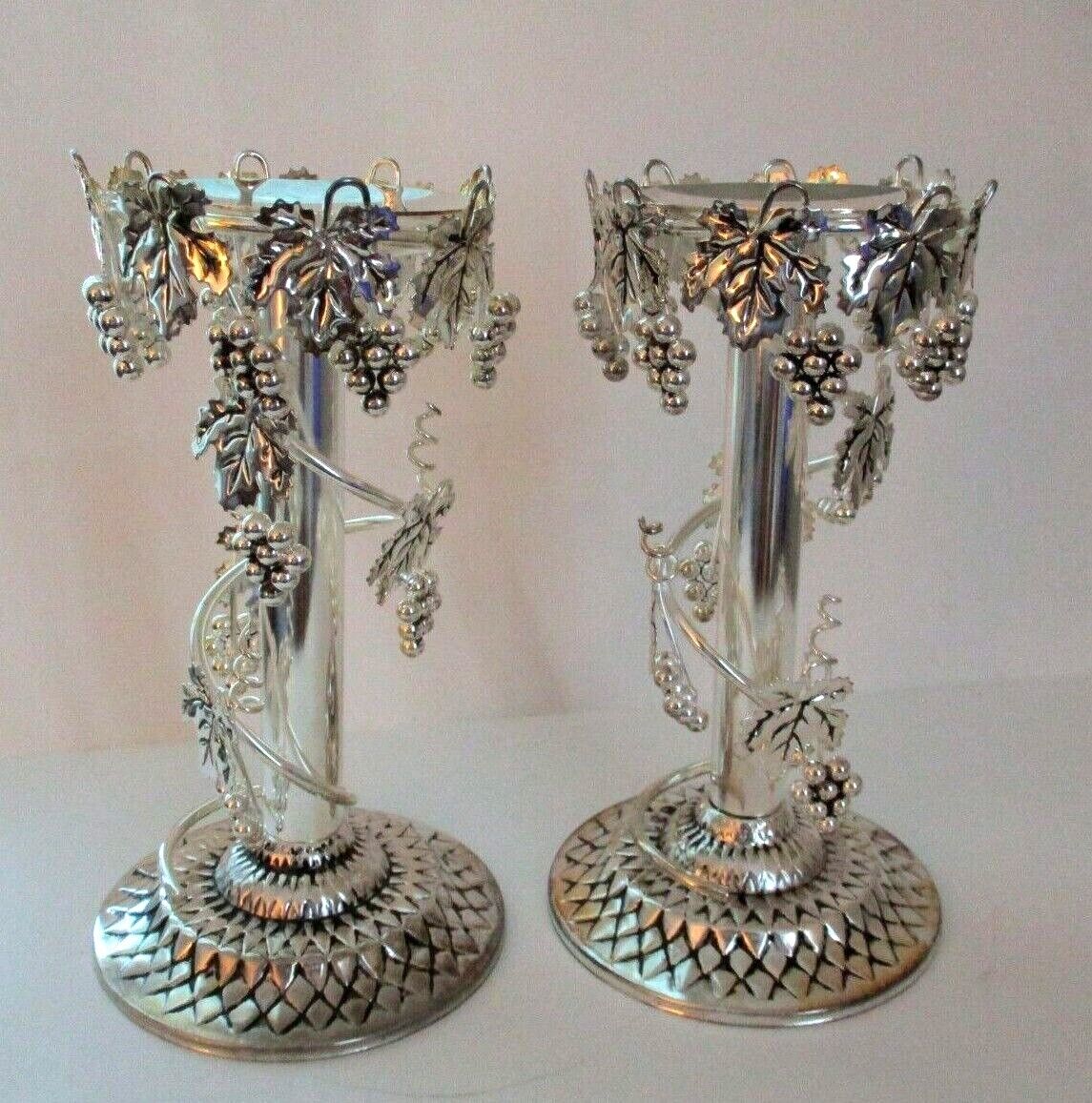 Pair Silver-plated Grape Vine & Leaves Candlestick Holders